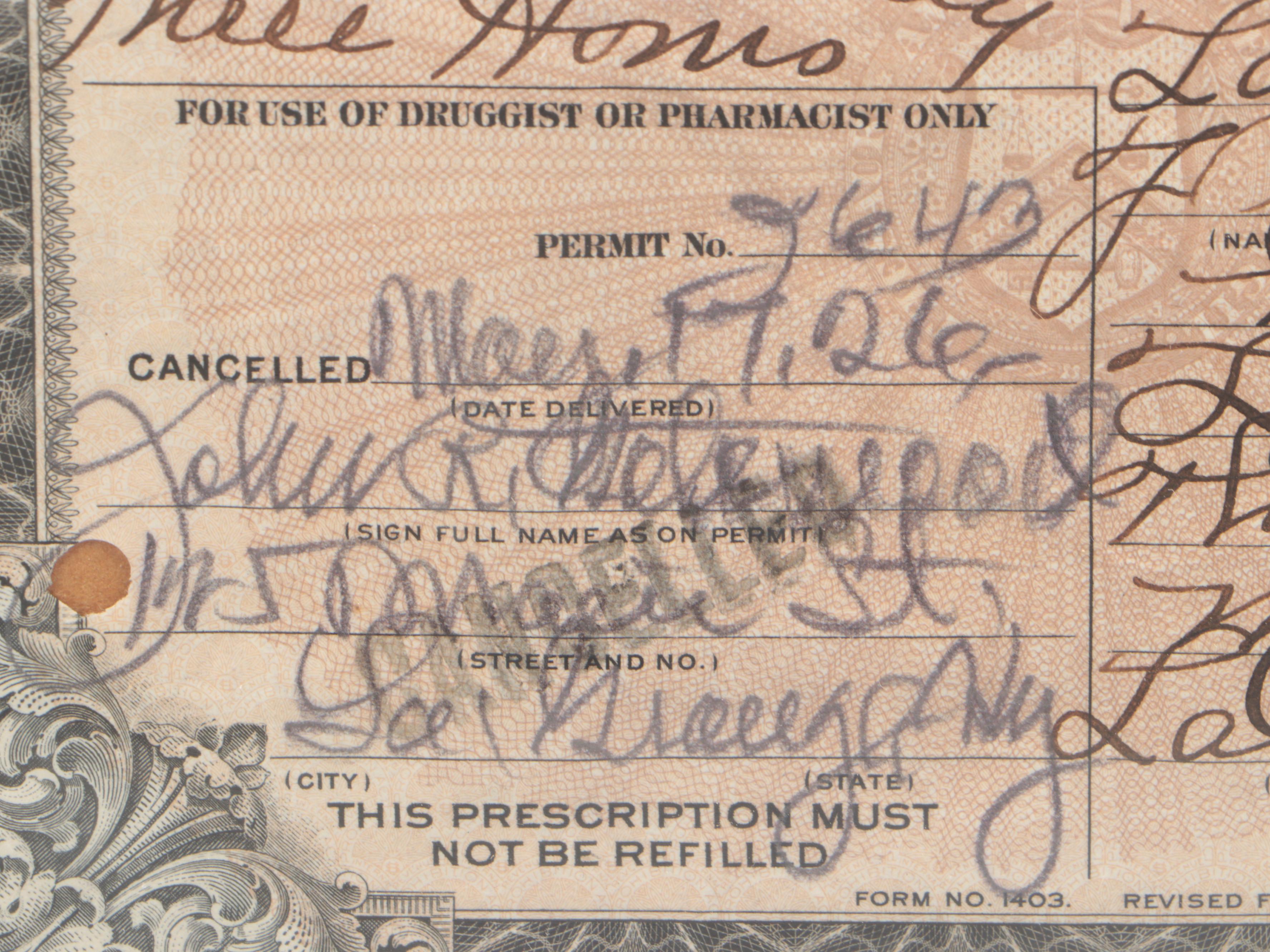 1926 Prohibition Era Medicinal Whiskey Prescription in Frame