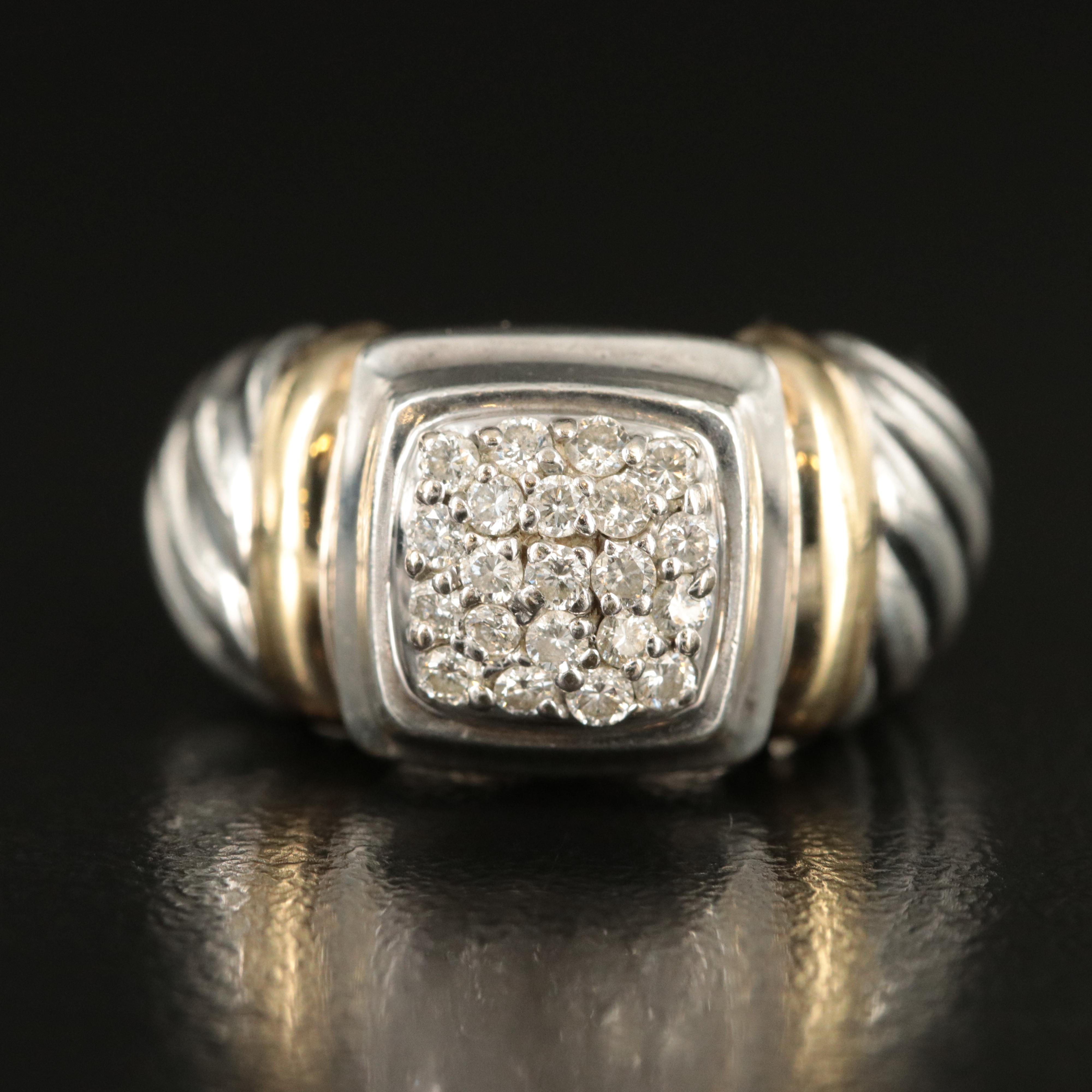 David Yurman Sterling 0.32 CTW Diamond Pavé Square Ring with 18K Accents