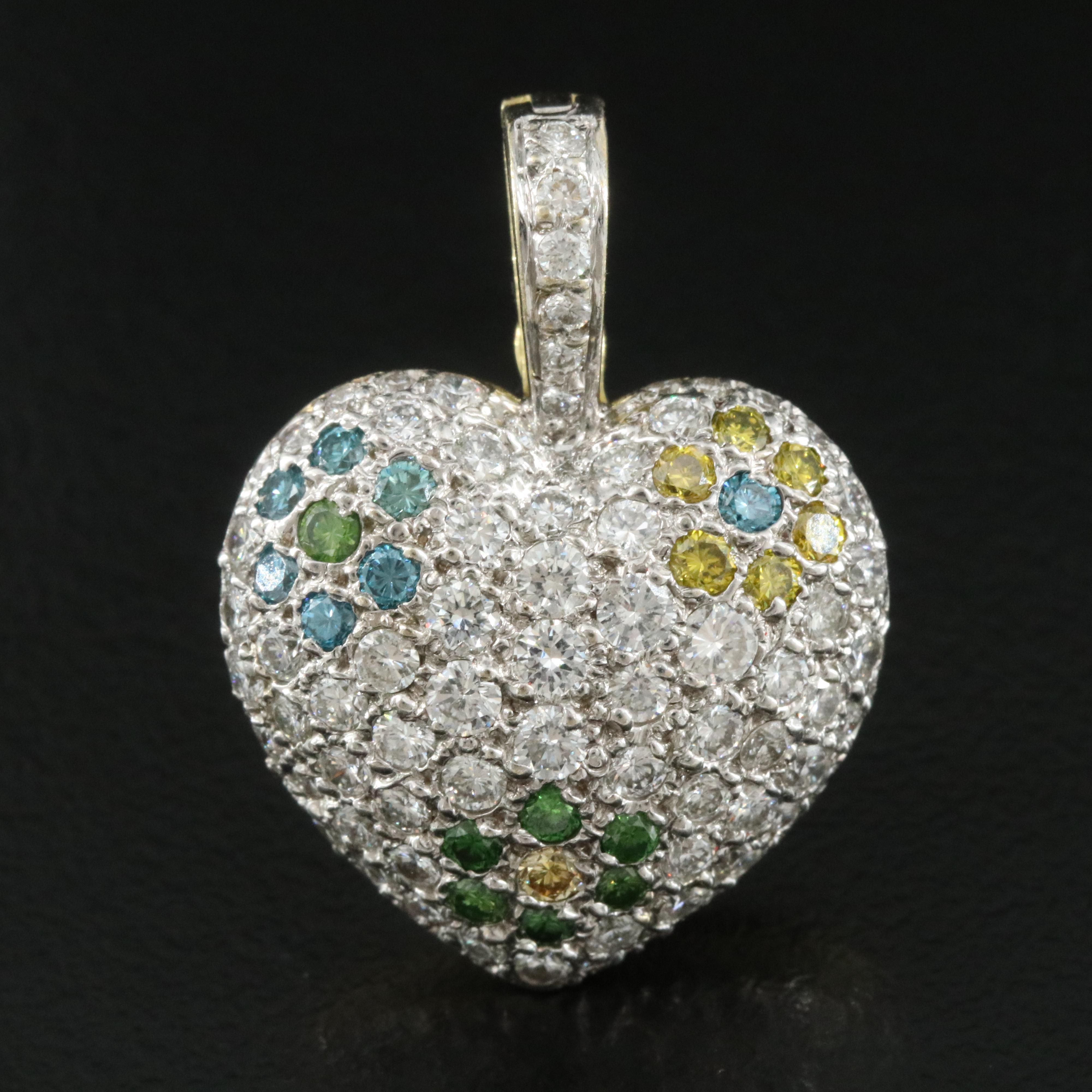 18K Pavé 3.50 CTW Diamond Heart Enhancer Pendant with Lab Grown Fancy Diamonds