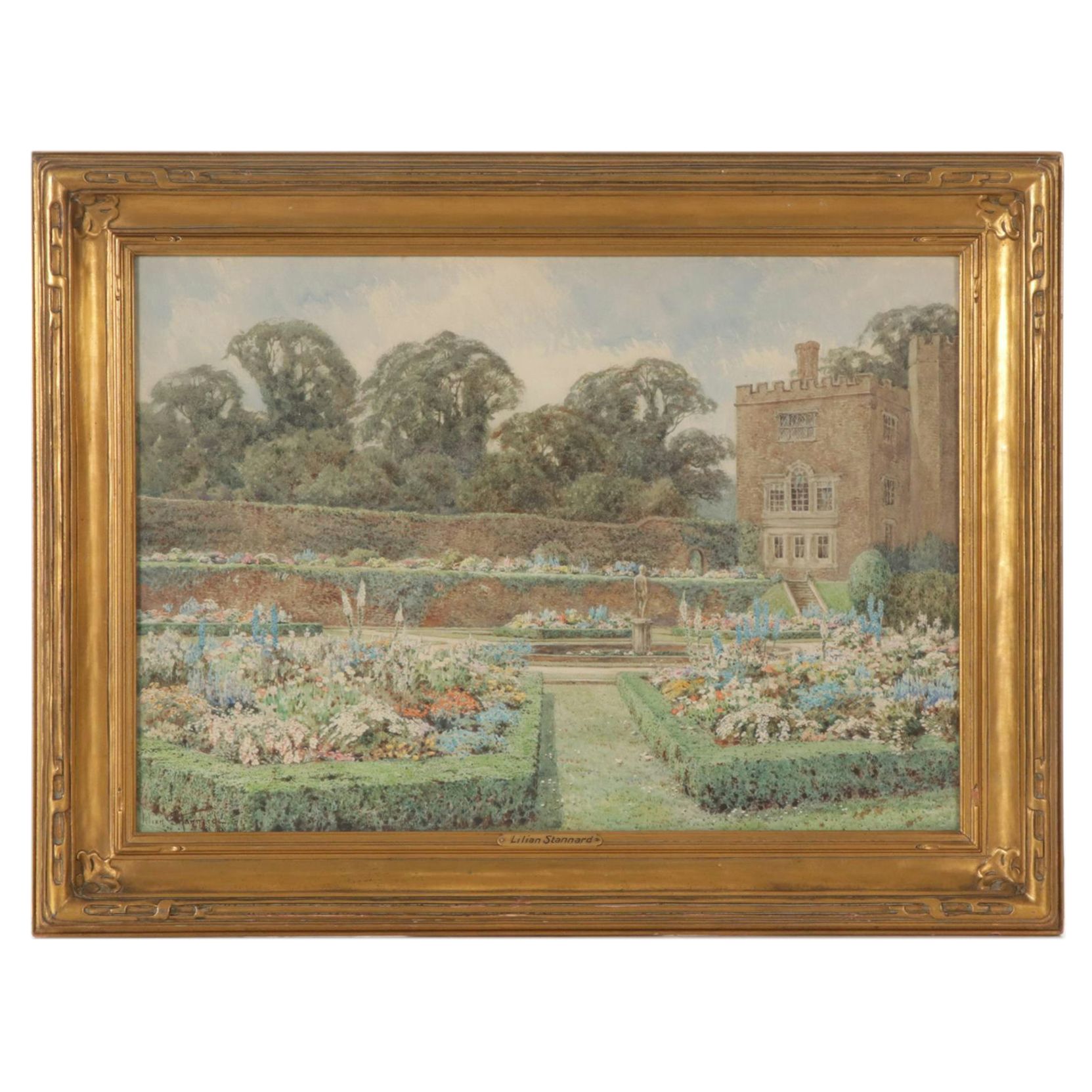 Lilian Stannard Watercolor Painting "The Gardens at Penhurst Place, Kent"