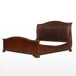 Mahogany-Stained and Faux Leather Paneled King Size Bed