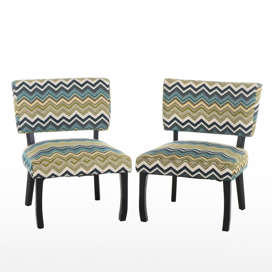 Pair of Powell Ebonized Side Chairs in Zigzag Upholstery
