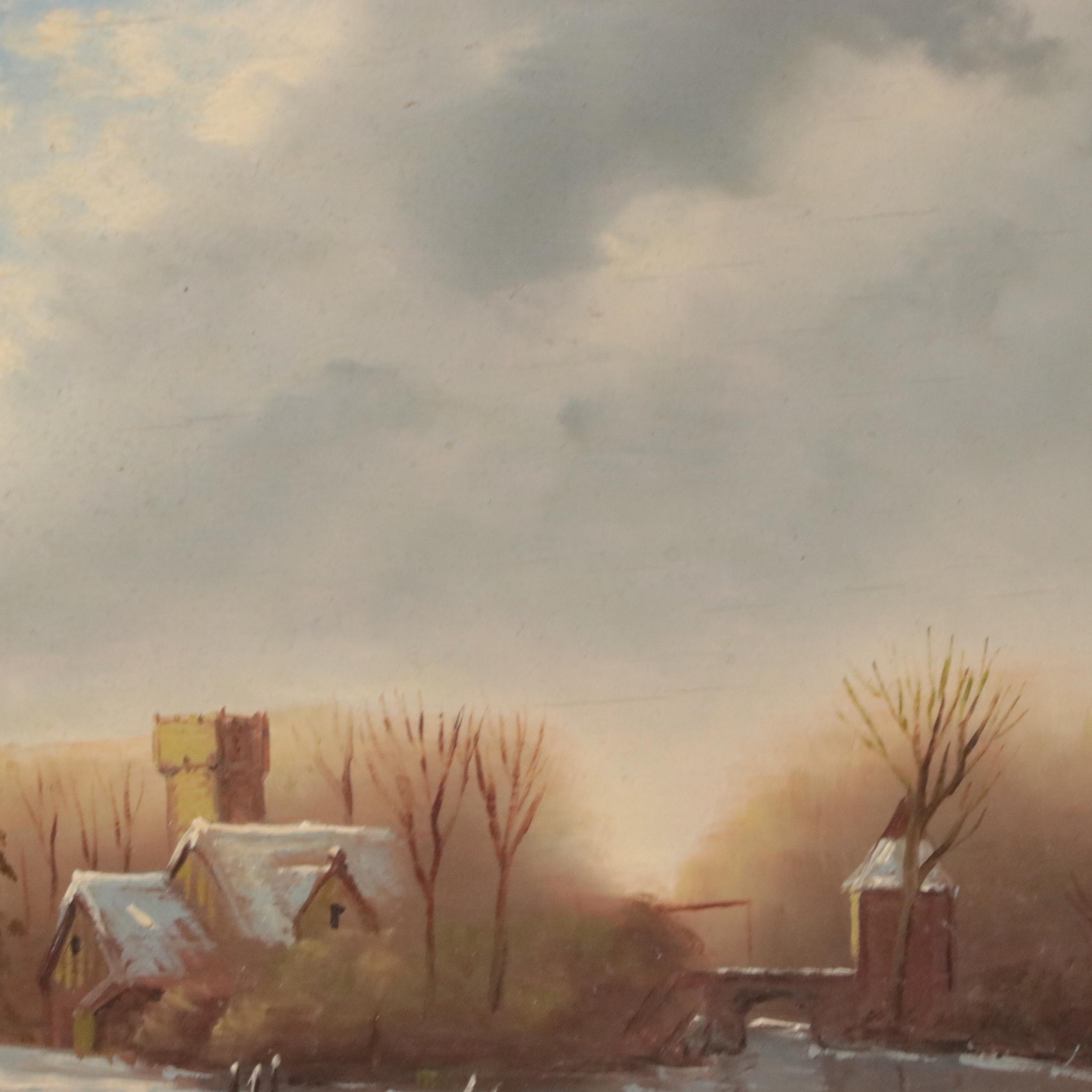 Oil Painting of Winter Landscape with Figures