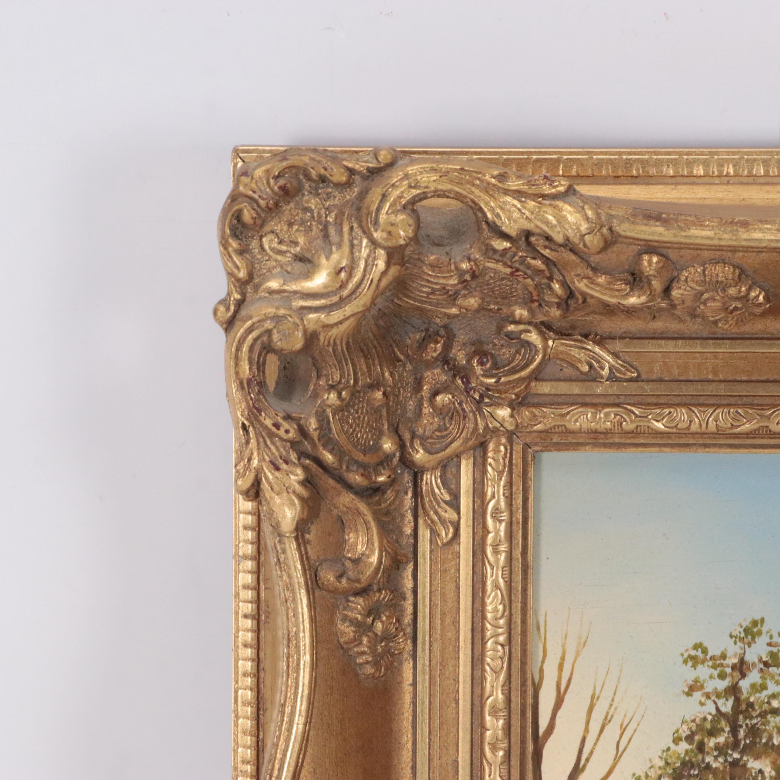 Oil Painting of Winter Landscape with Figures