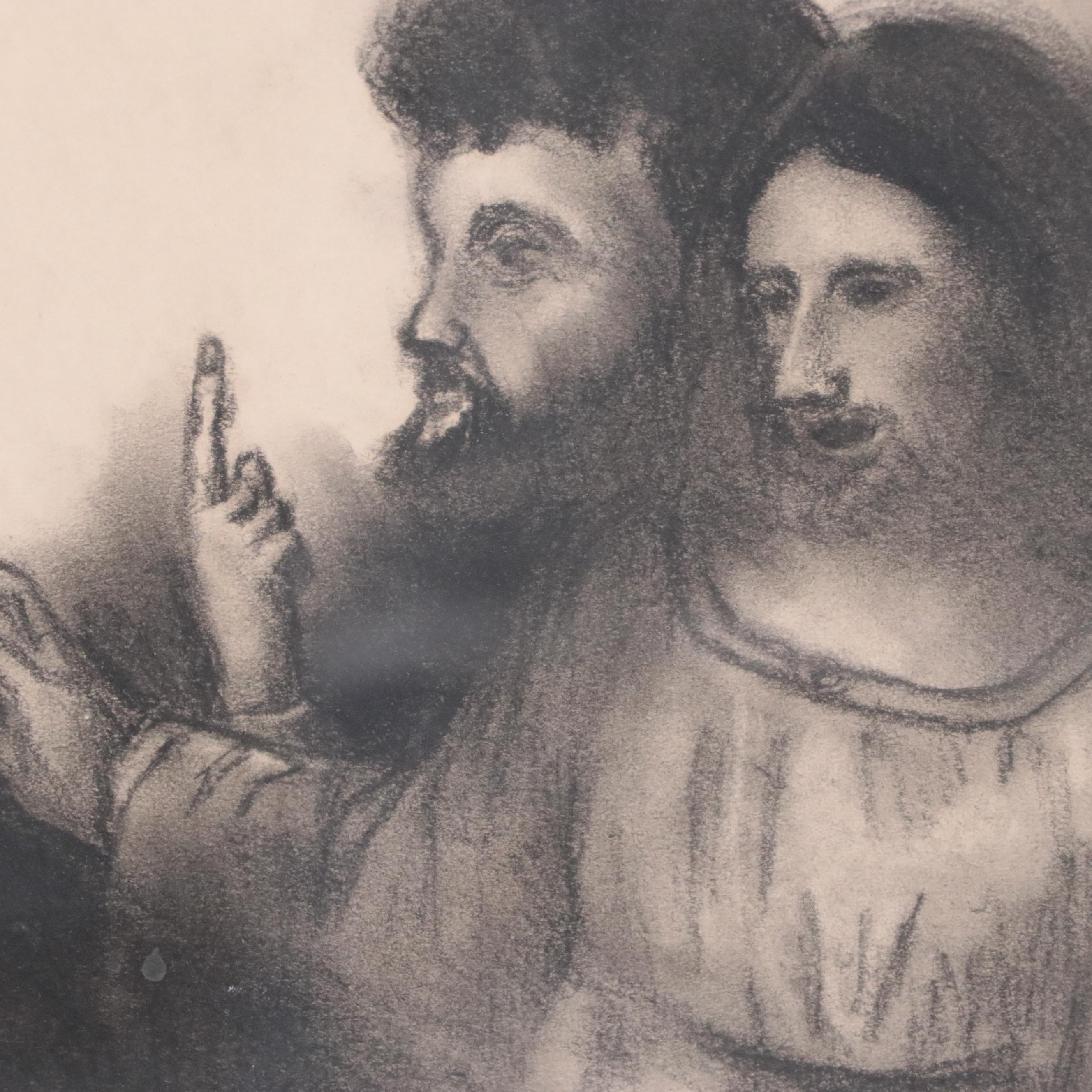 Thomas Hauck Charcoal Drawing of Three Apostles After Da Vinci's "Last Supper"