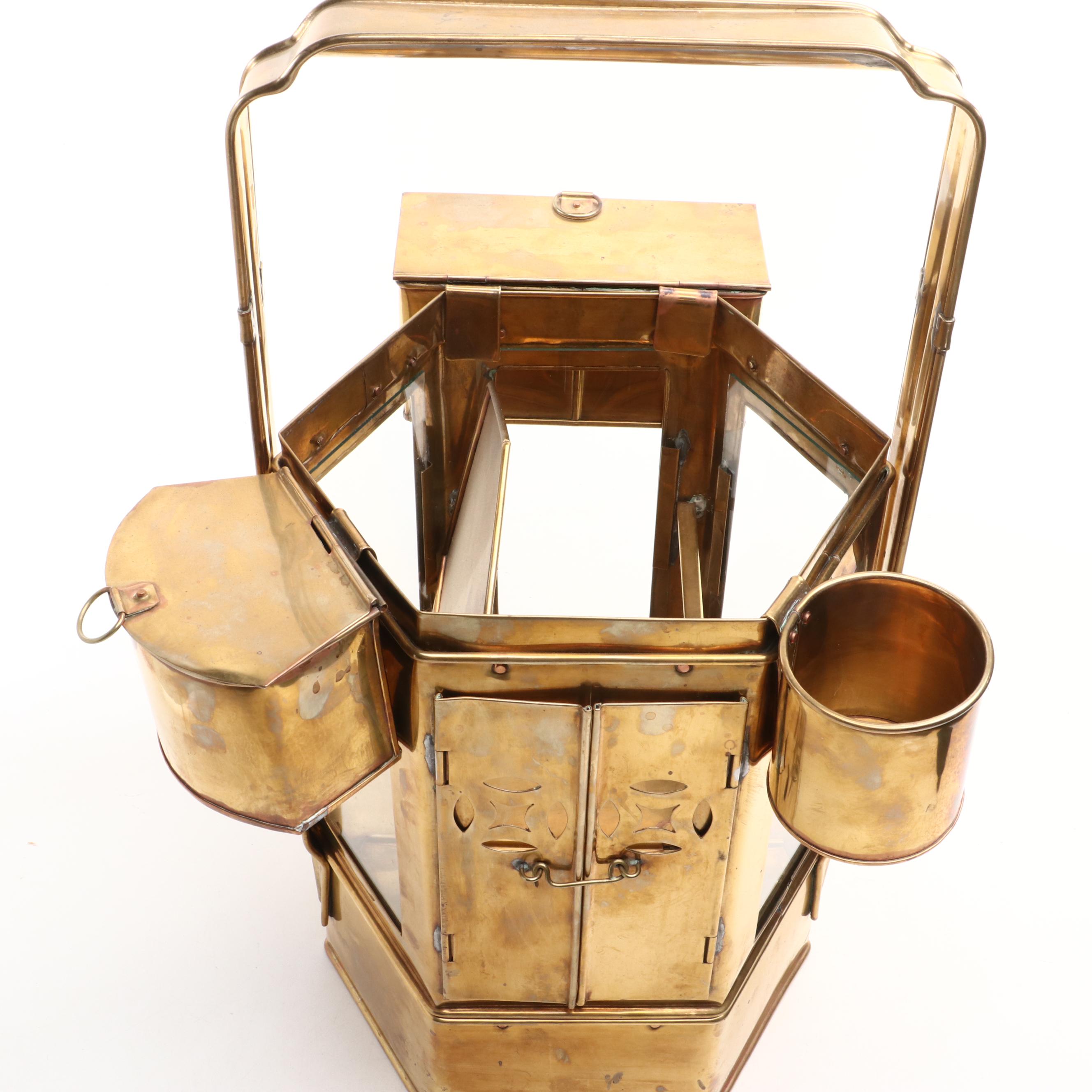 Chinese Brass Noodle Cart on Wooden Stand with Wheels