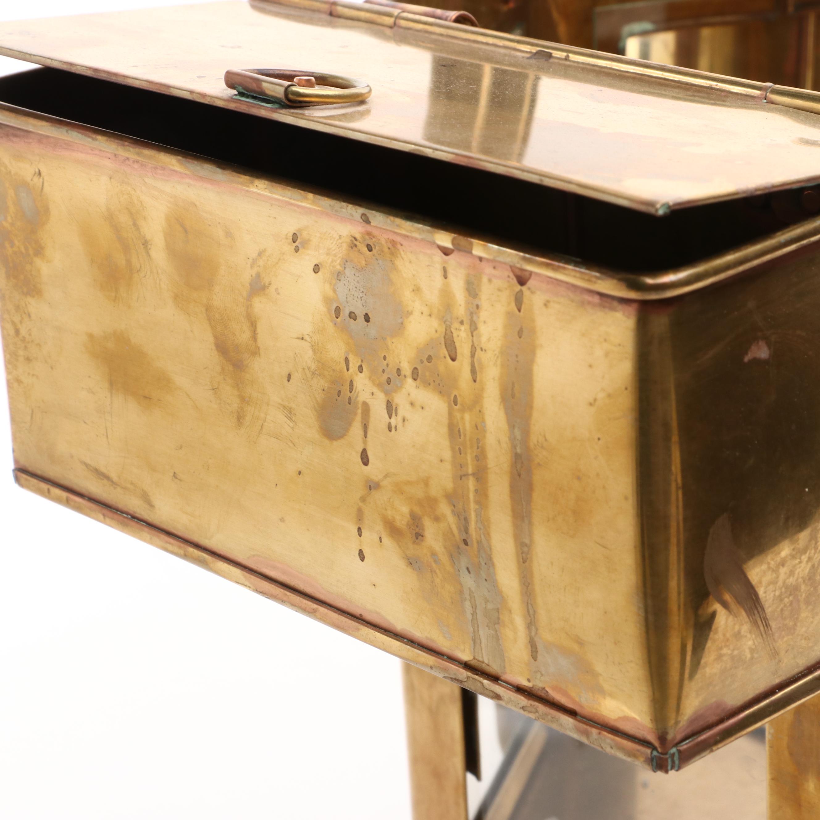 Chinese Brass Noodle Cart on Wooden Stand with Wheels