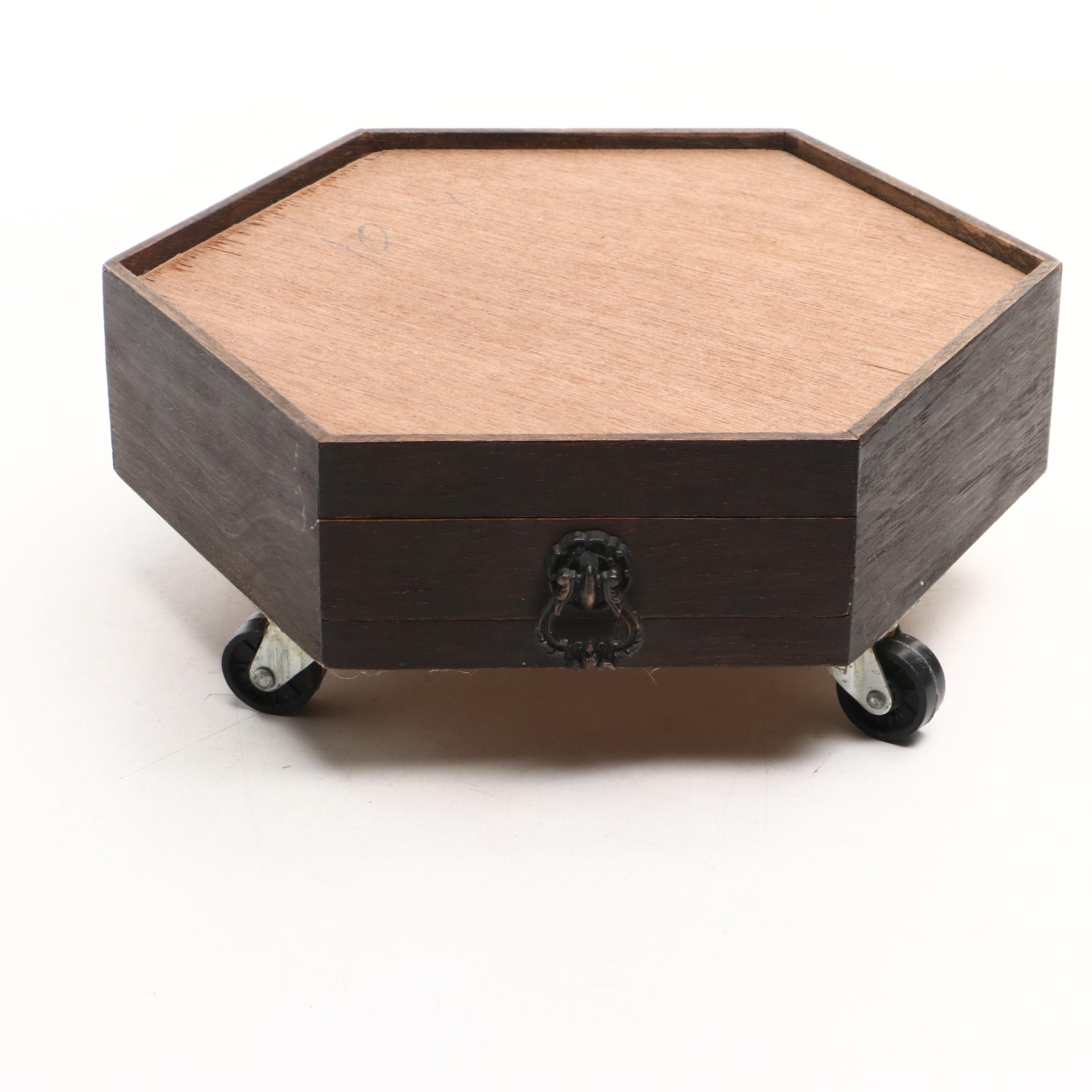 Chinese Brass Noodle Cart on Wooden Stand with Wheels