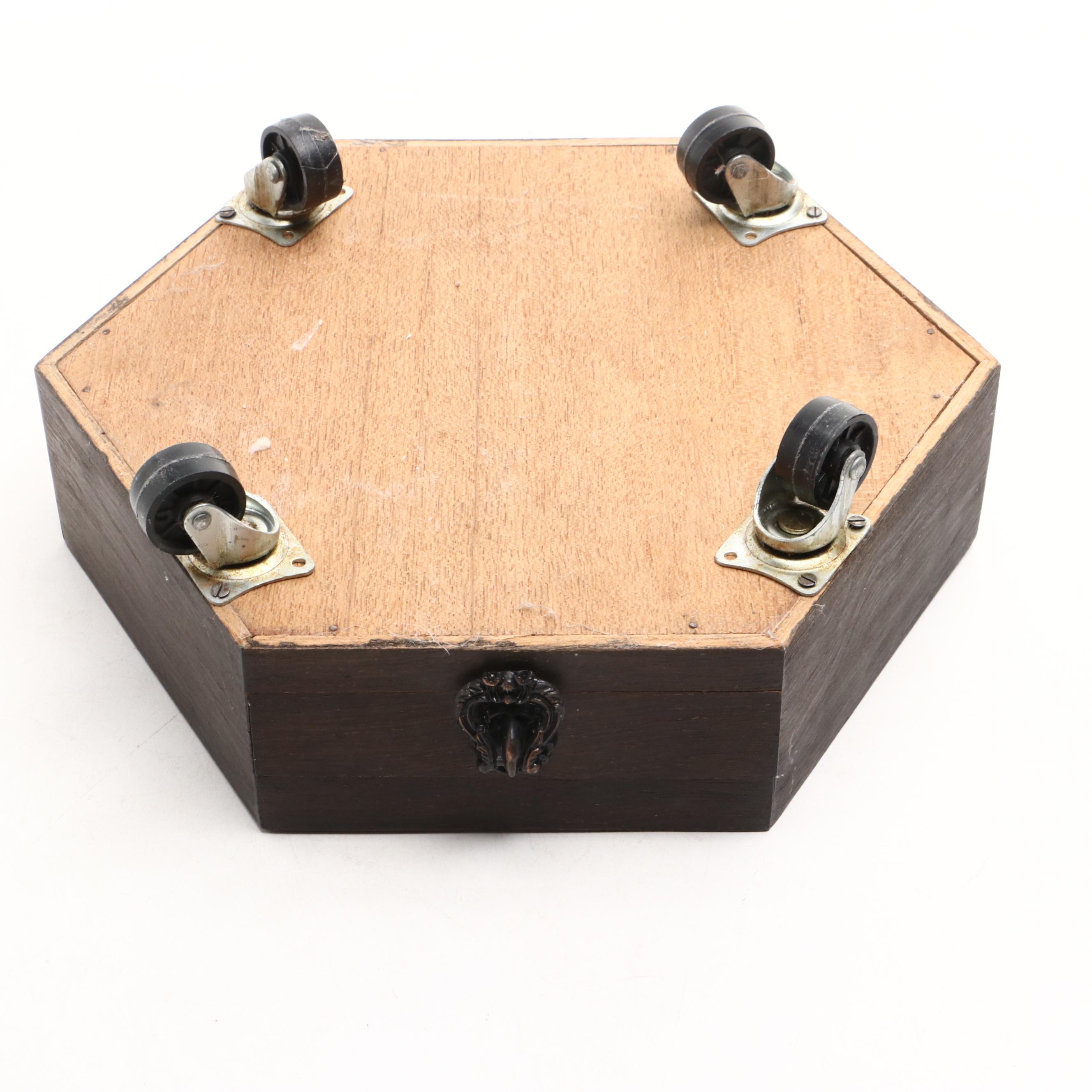 Chinese Brass Noodle Cart on Wooden Stand with Wheels