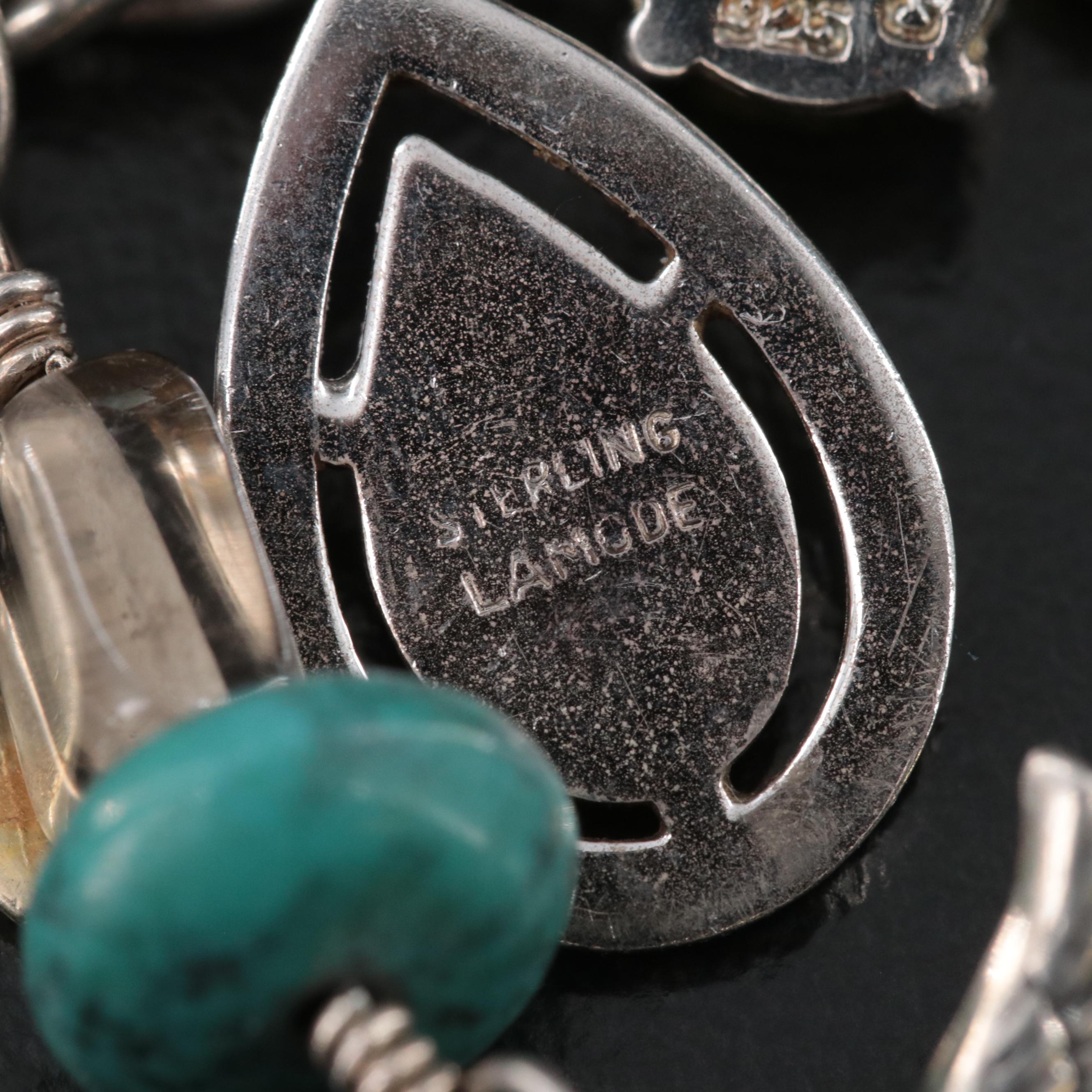 Sterling Charm Bracelet Including Coral, Diamonds and CZ