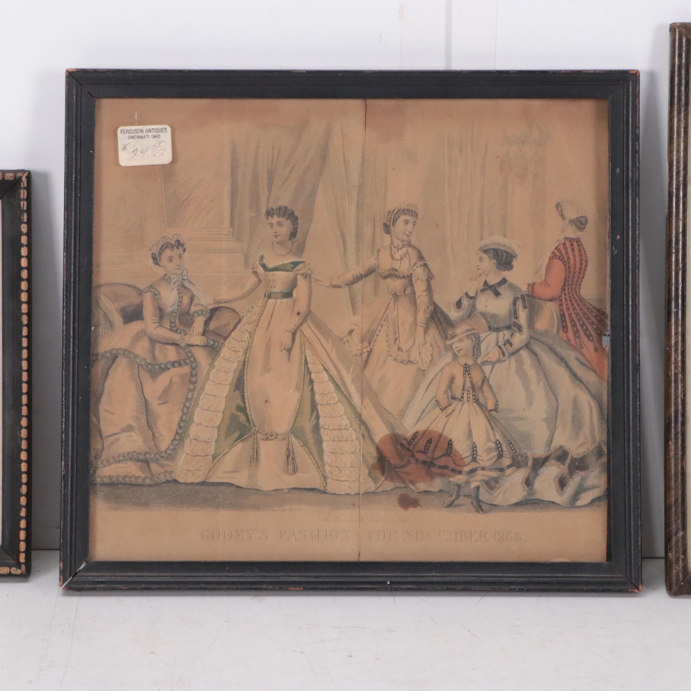Hand-Colored Engraving "Godey's Fashion for November 1866" and More