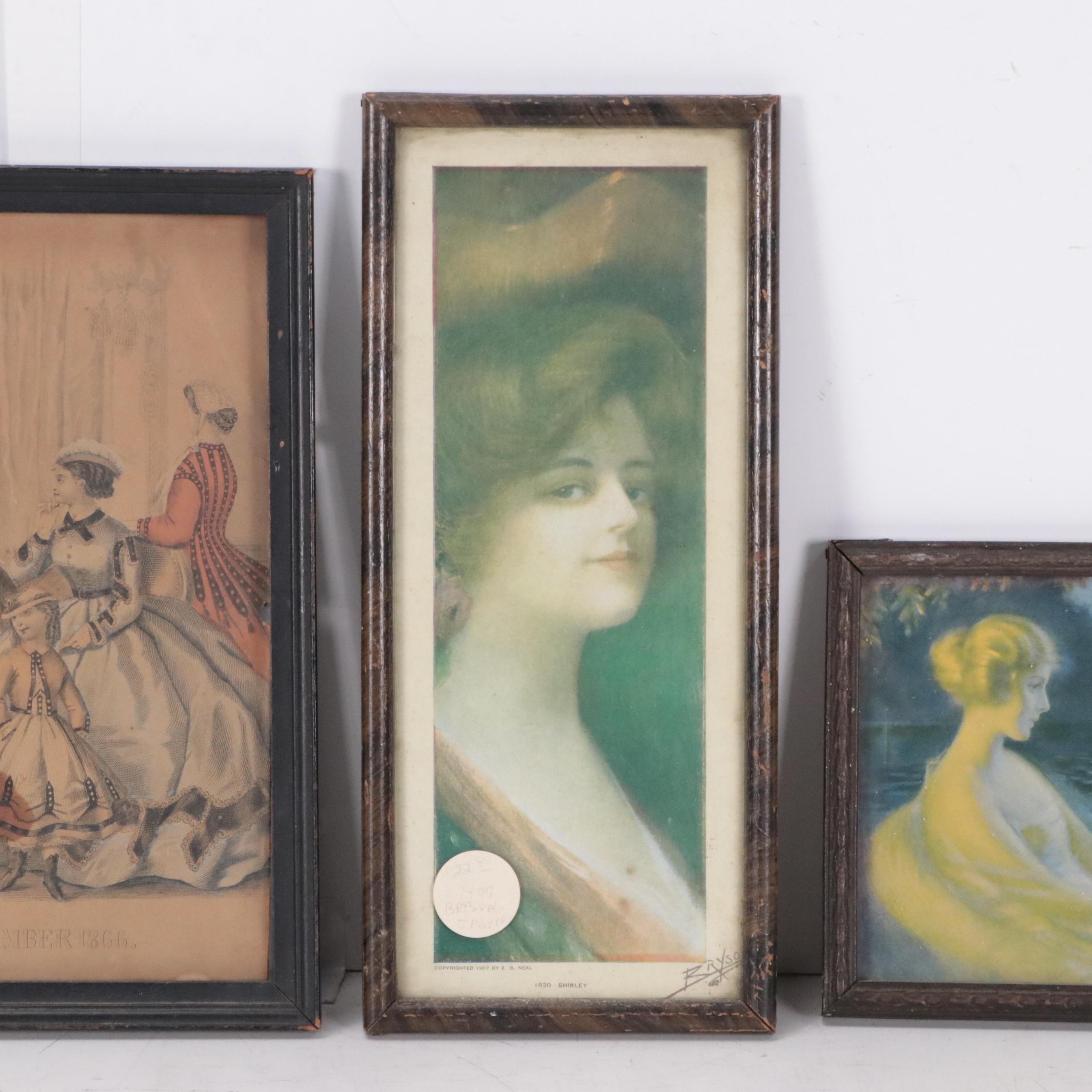 Hand-Colored Engraving "Godey's Fashion for November 1866" and More