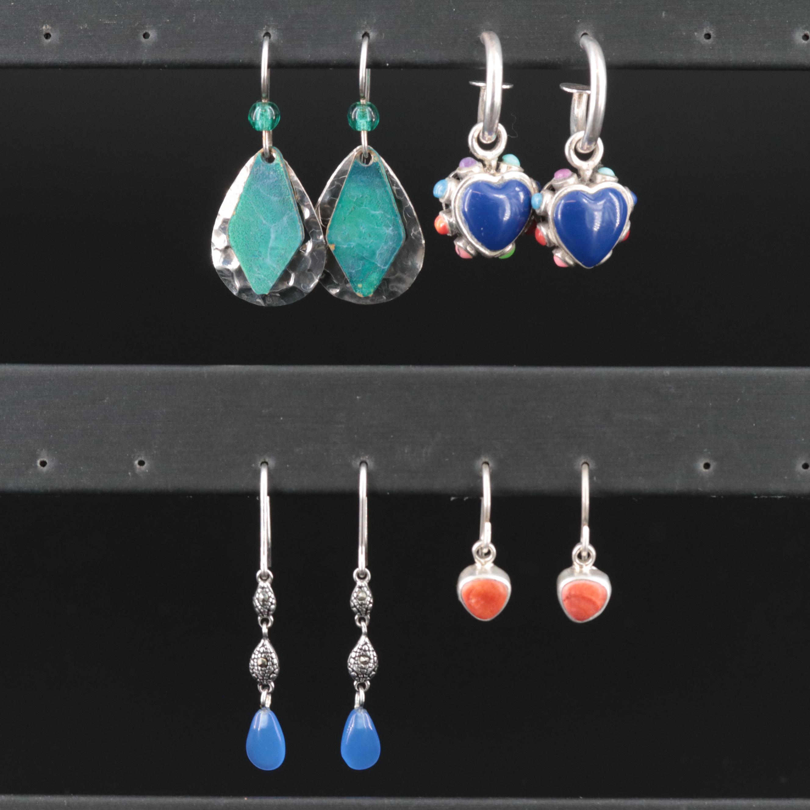 Sterling Earrings Including Charms with Enamel and Marcasite