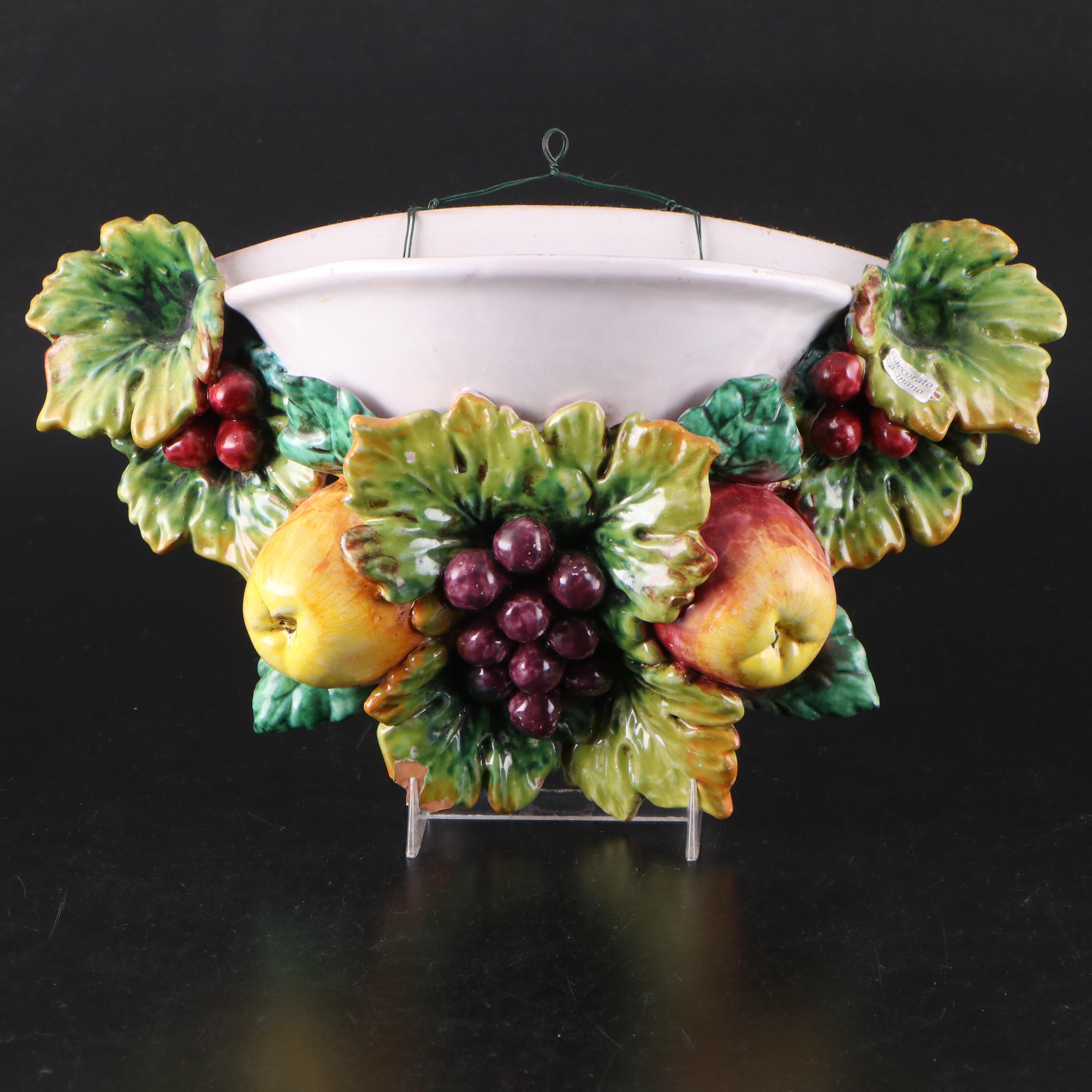 HandPainted Italian Fruit Motif Terracotta Bowls and Wall Pocket EBTH