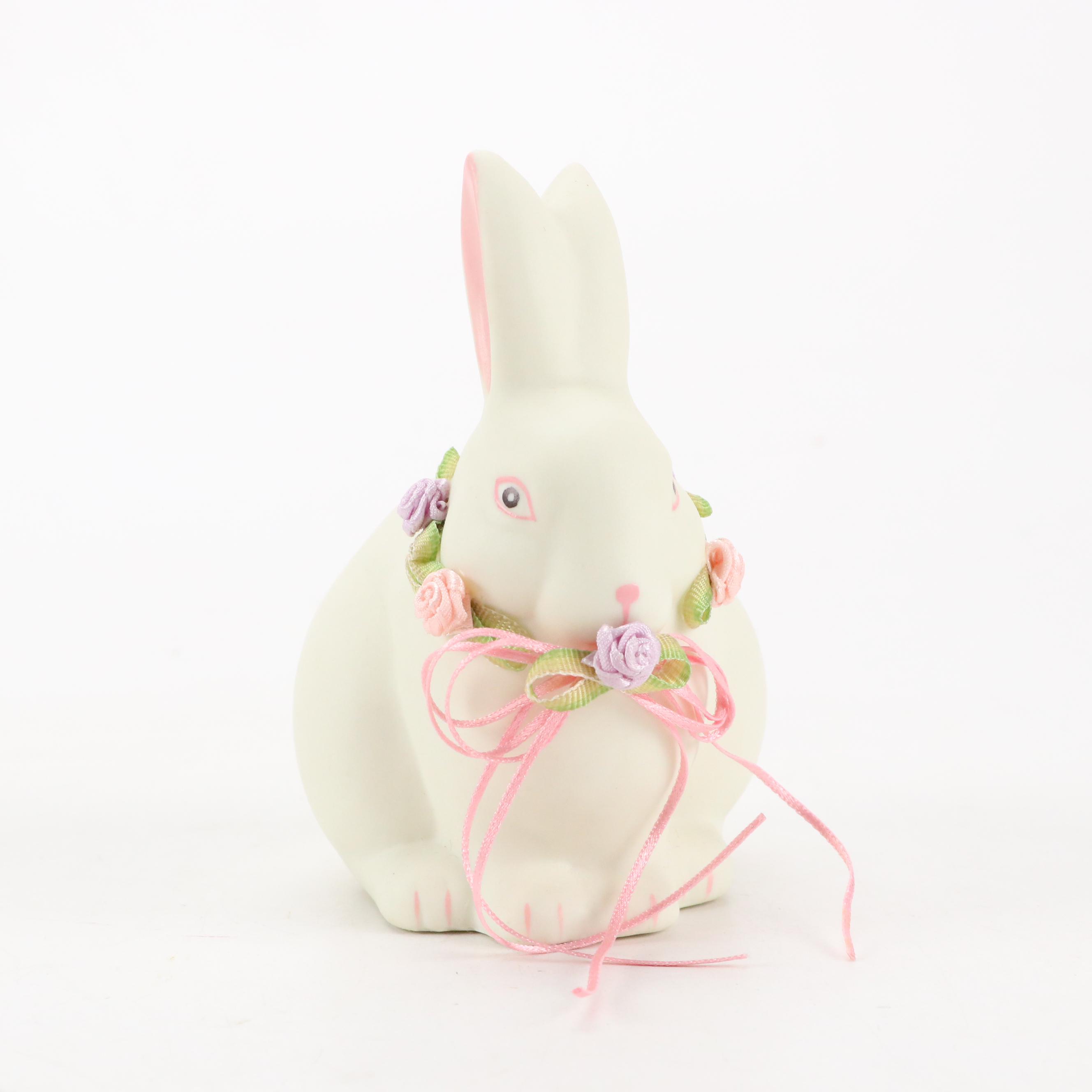 Dept. 56 Bisque Porcelain Rabbit with Other Easter Bunny Theme Décor
