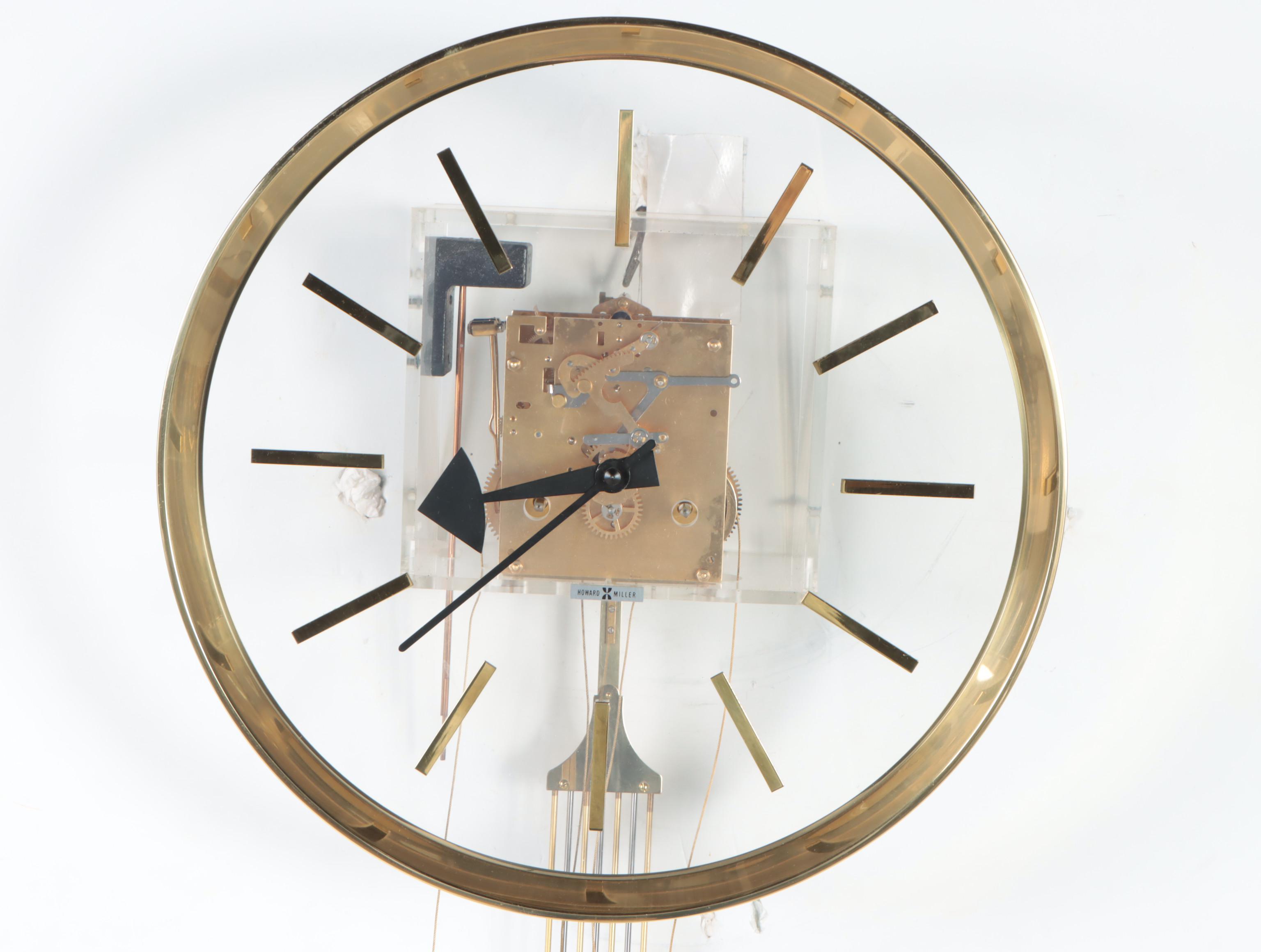 George Nelson for Howard Miller Lucite and Brass Skeleton Wall Clock