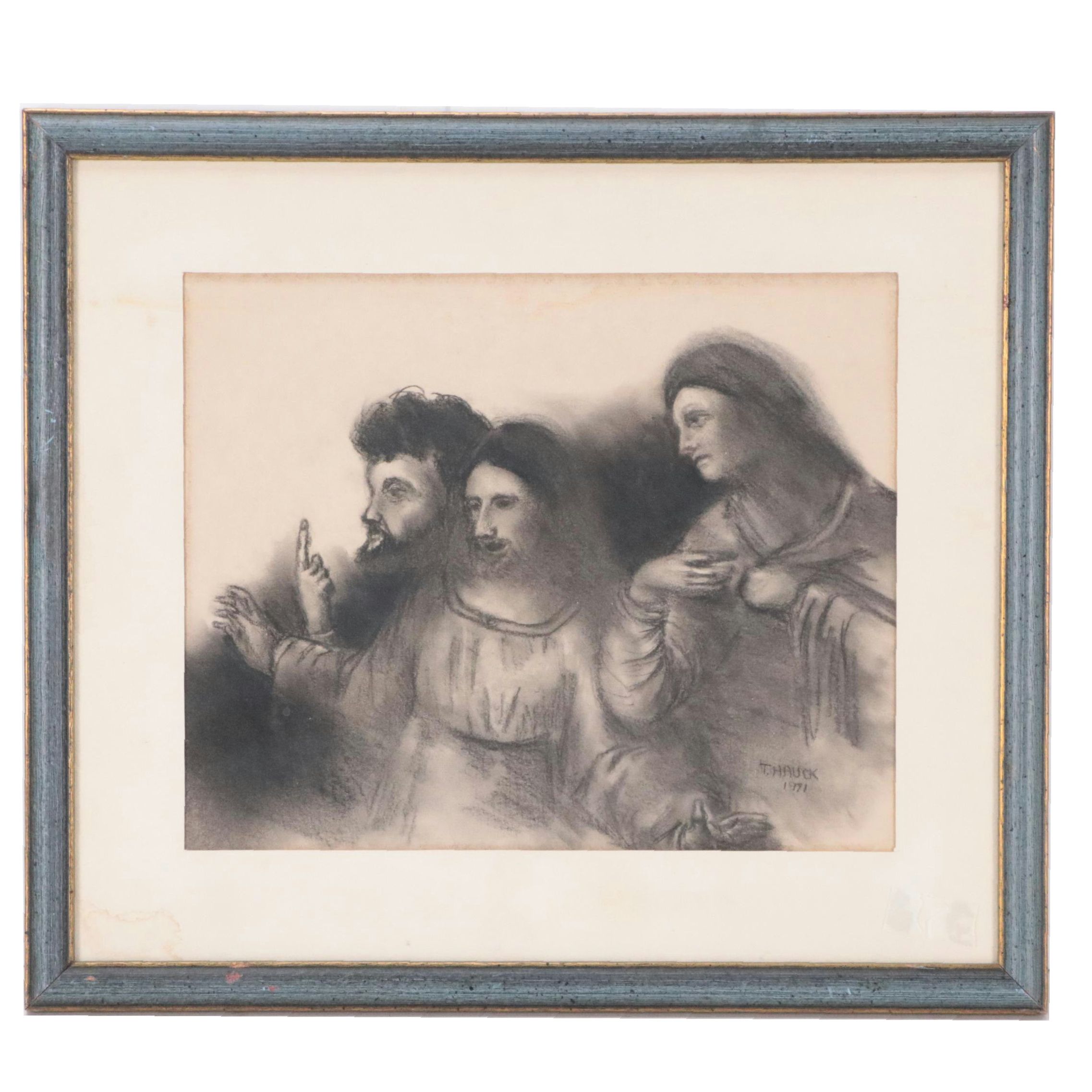 Thomas Hauck Charcoal Drawing of Three Apostles After Da Vinci's "Last Supper"