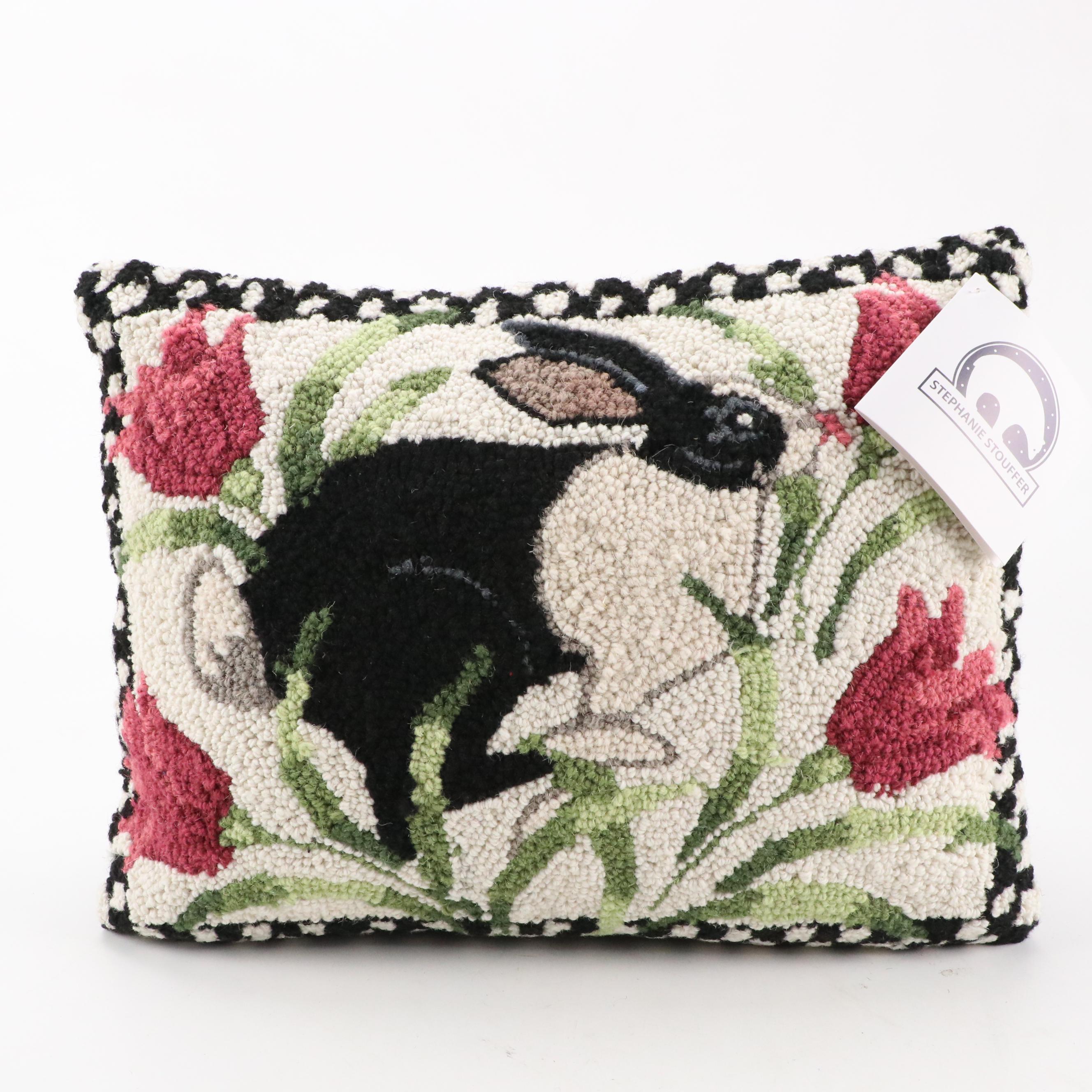 Peking Handicraft Hooked Wool Rabbit Portrait Accent Pillows