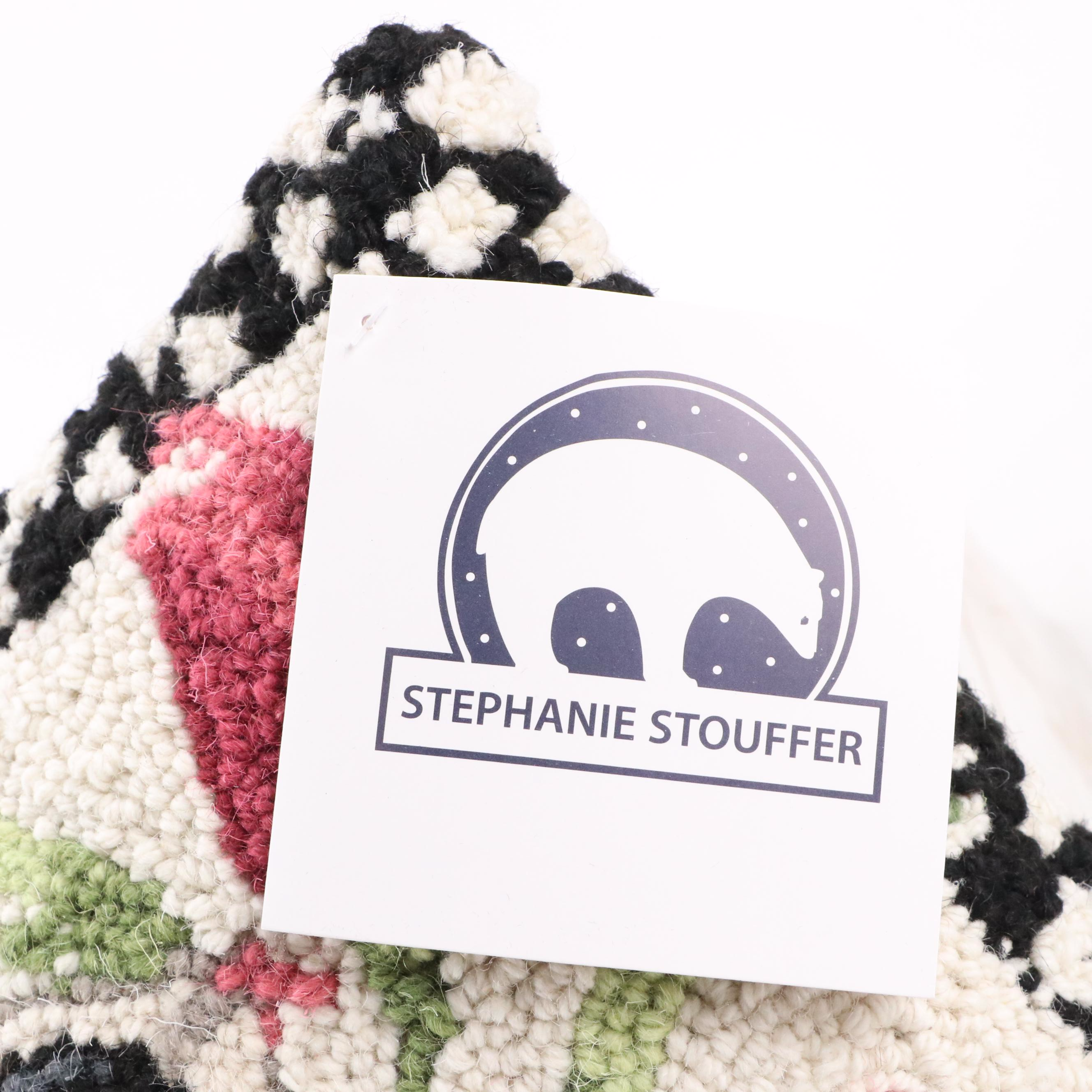 Peking Handicraft Hooked Wool Rabbit Portrait Accent Pillows