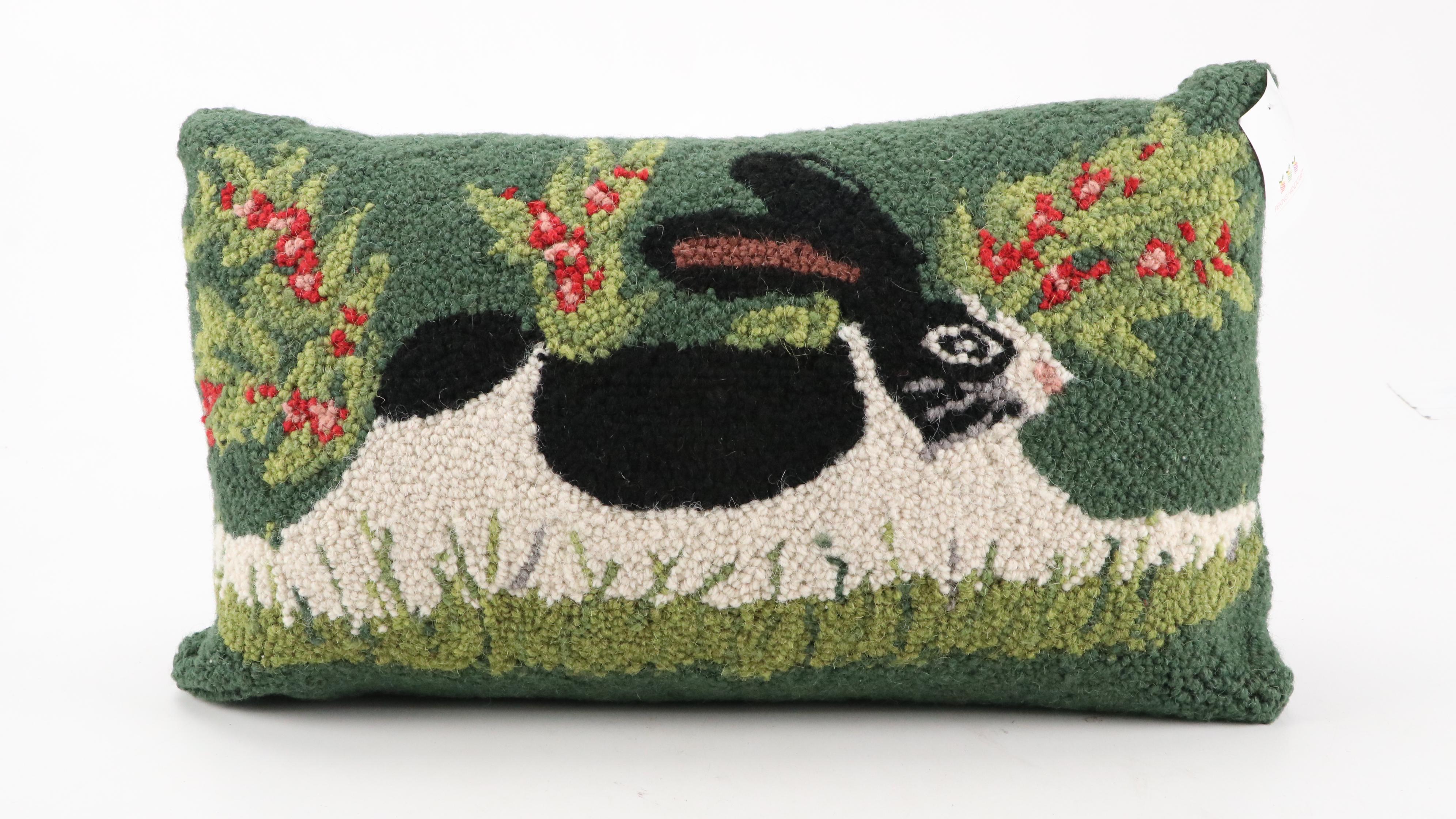 Peking Handicraft Hooked Wool Rabbit Portrait Accent Pillows