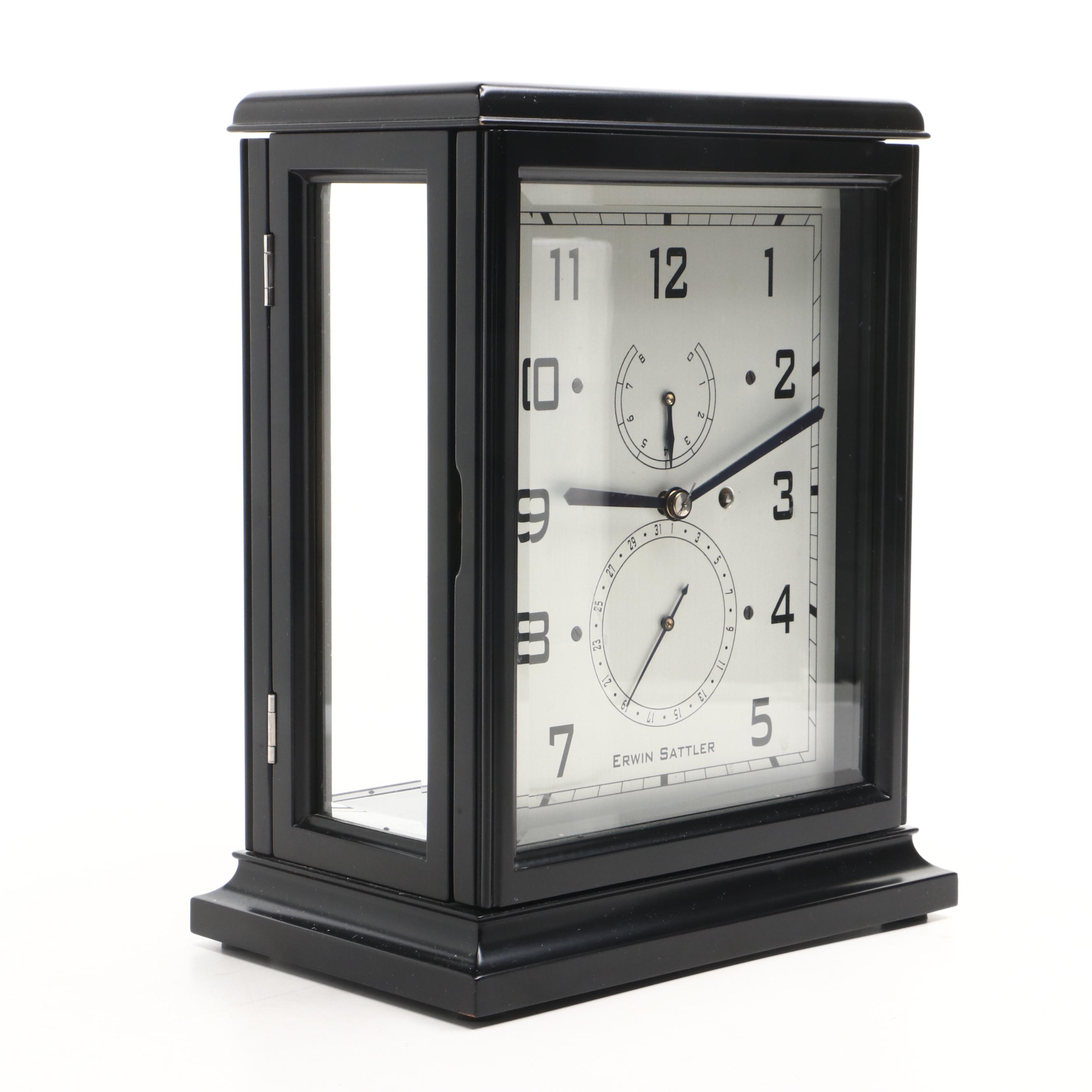 Erwin Sattler Model 1380 Wooden and Glass Table Clock