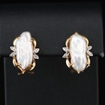 14K Pearl and Diamond Earrings