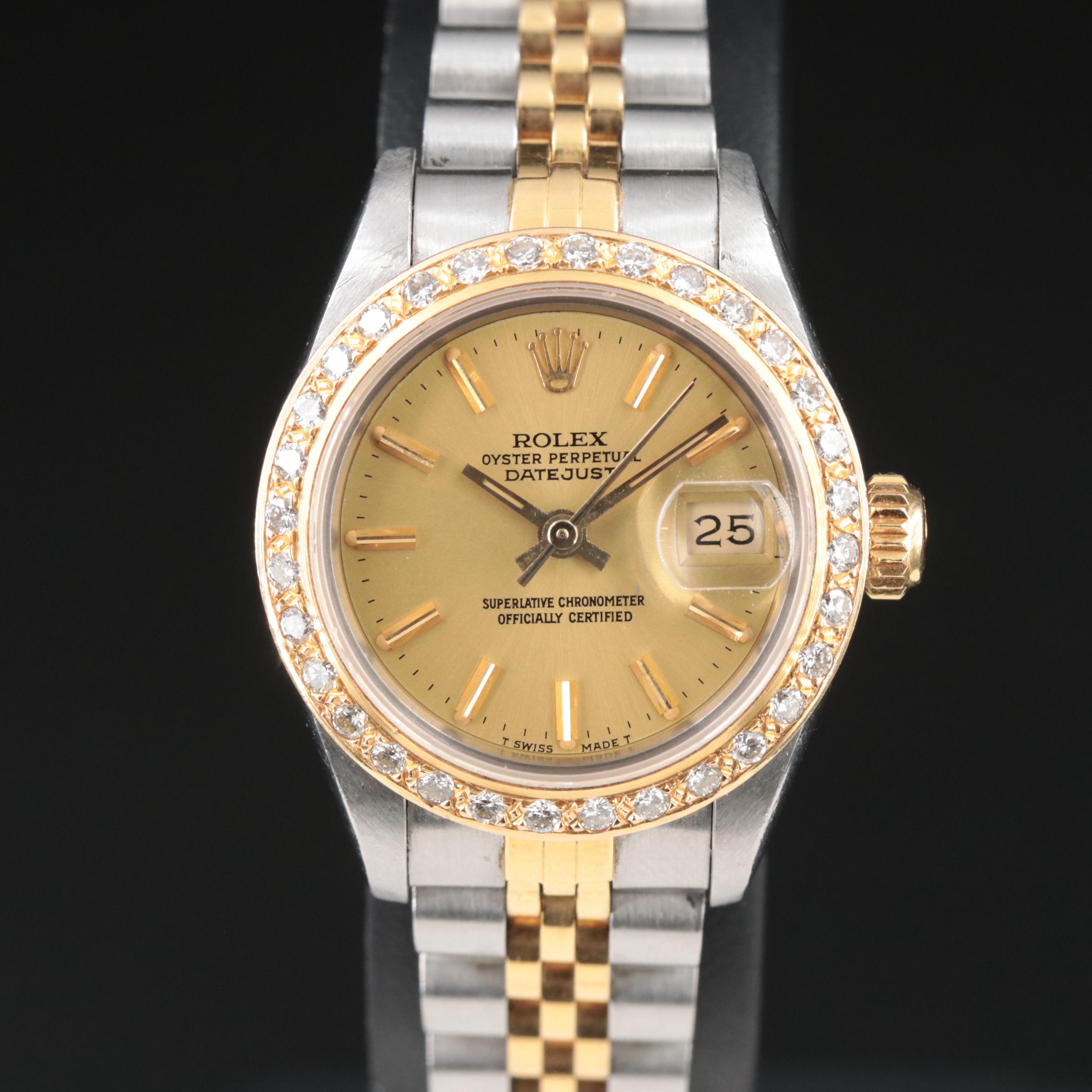 1986 Rolex Custom Diamond Bezel Datejust Automatic Watch