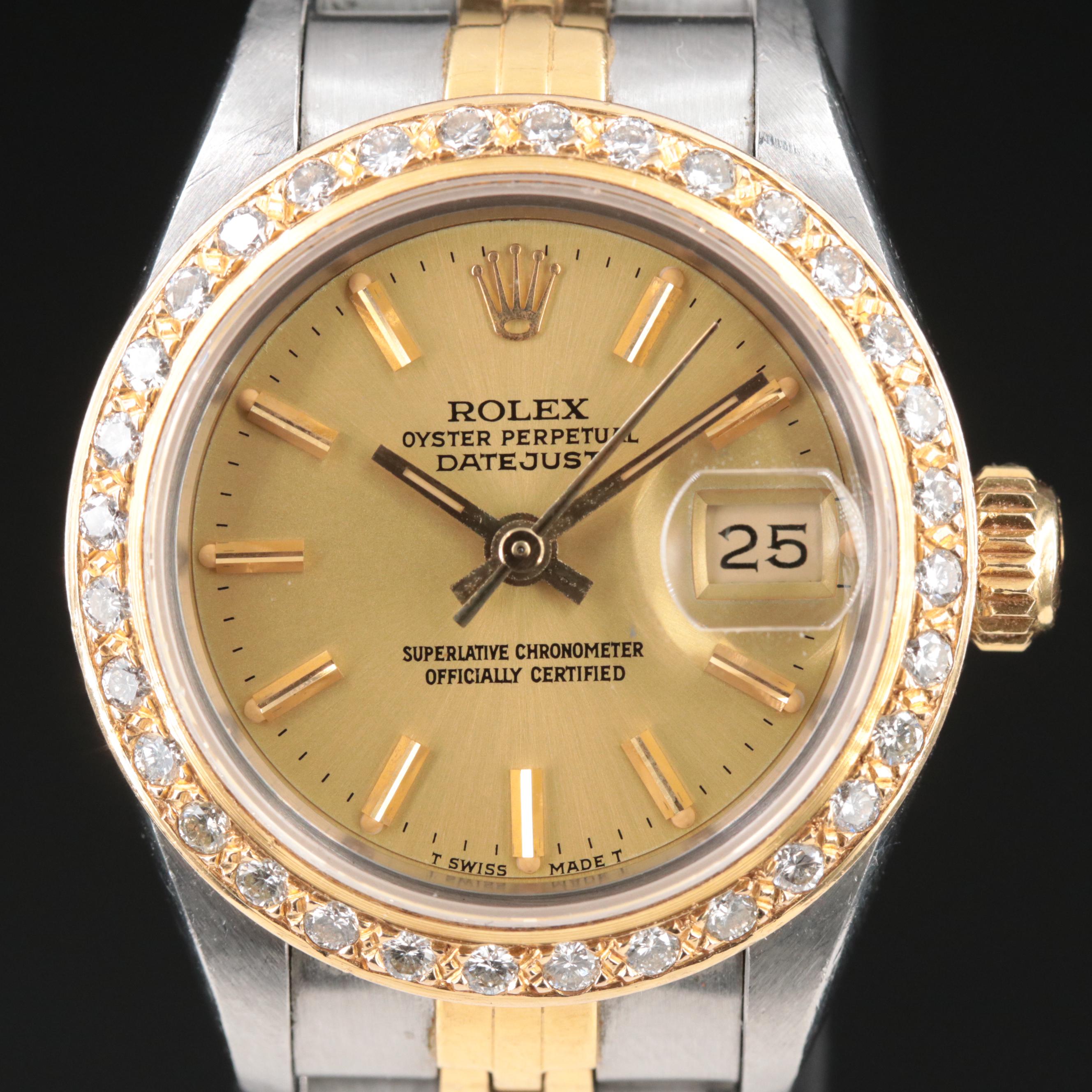 1986 Rolex Custom Diamond Bezel Datejust Automatic Watch