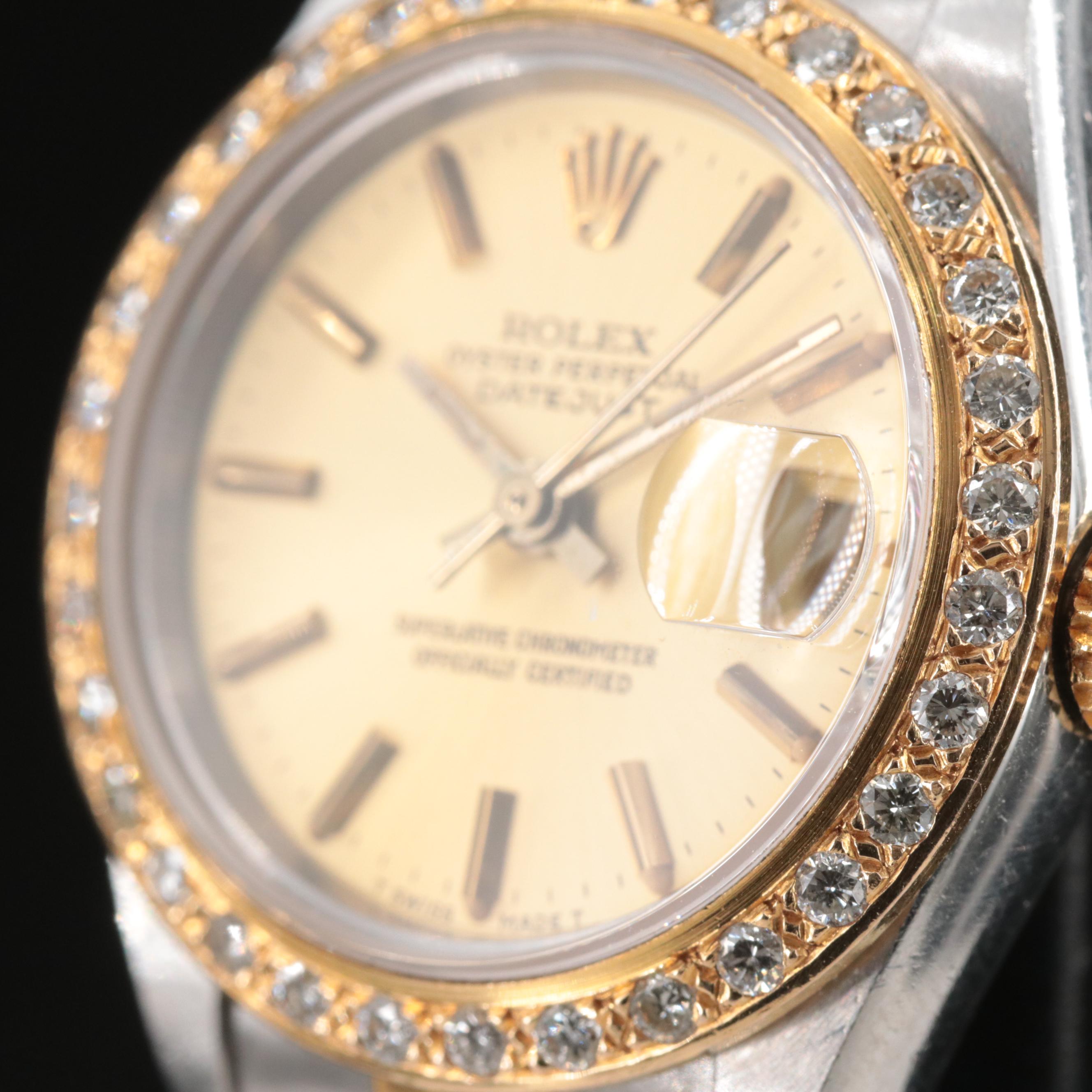 1986 Rolex Custom Diamond Bezel Datejust Automatic Watch