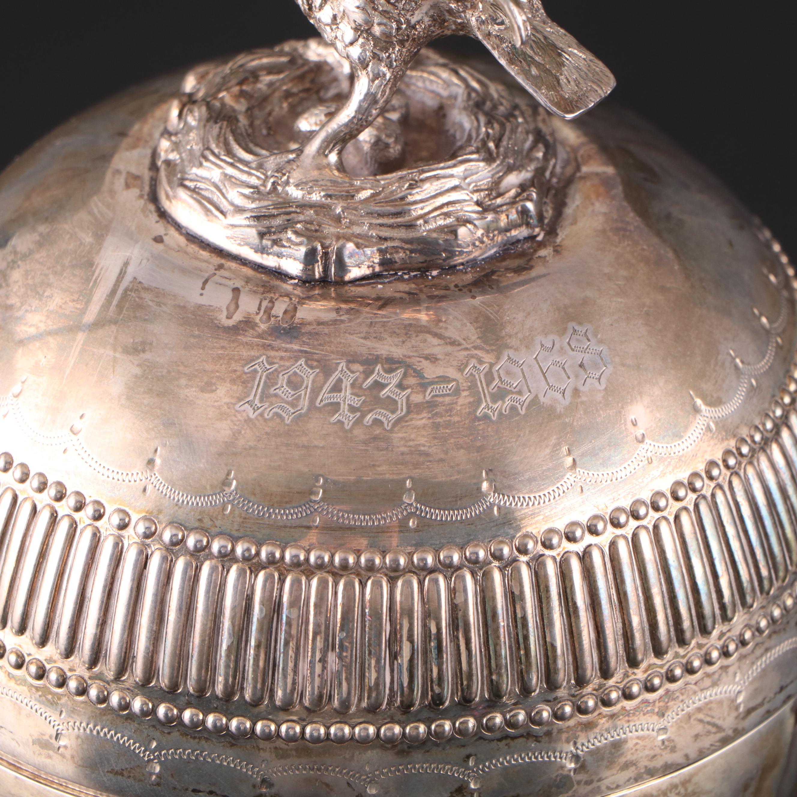 Victorian Style Silver Plate Egg Coddler with Silver Plate Figural Egg Cups