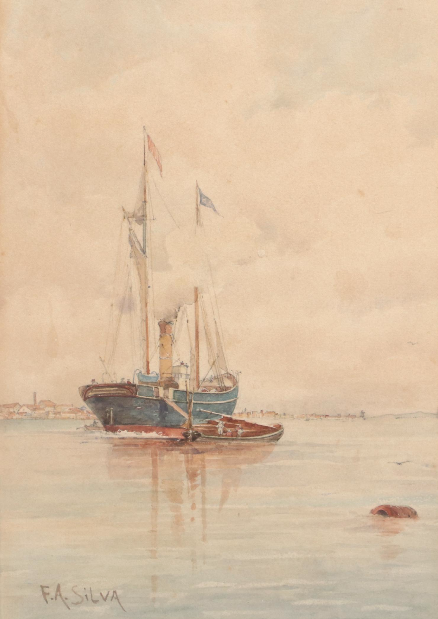 Francis Augustus Silva Watercolor Painting of Sailboat, 19th Century