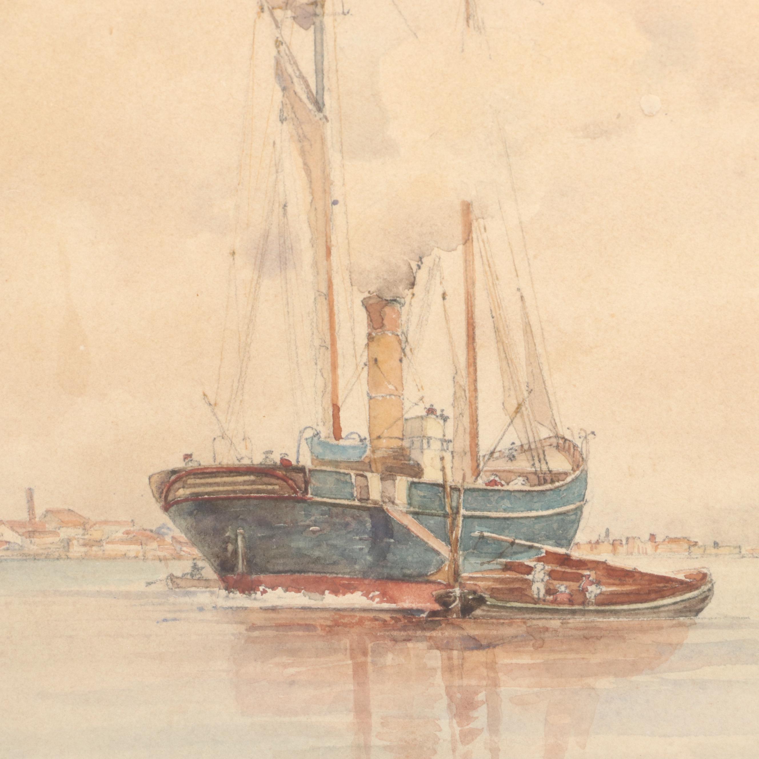 Francis Augustus Silva Watercolor Painting of Sailboat, 19th Century