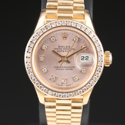 1995 Rolex Custom Diamond Dial and Bezel Datejust President Wristwatch