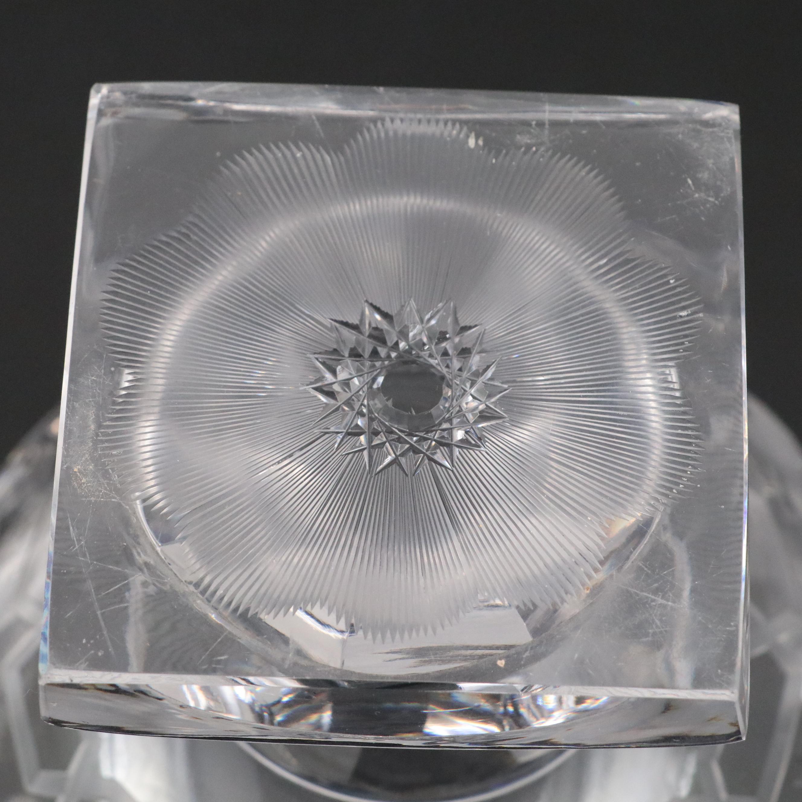 Floral Motif Crystal Pedestal Bowl with Etched Glass Candlesticks