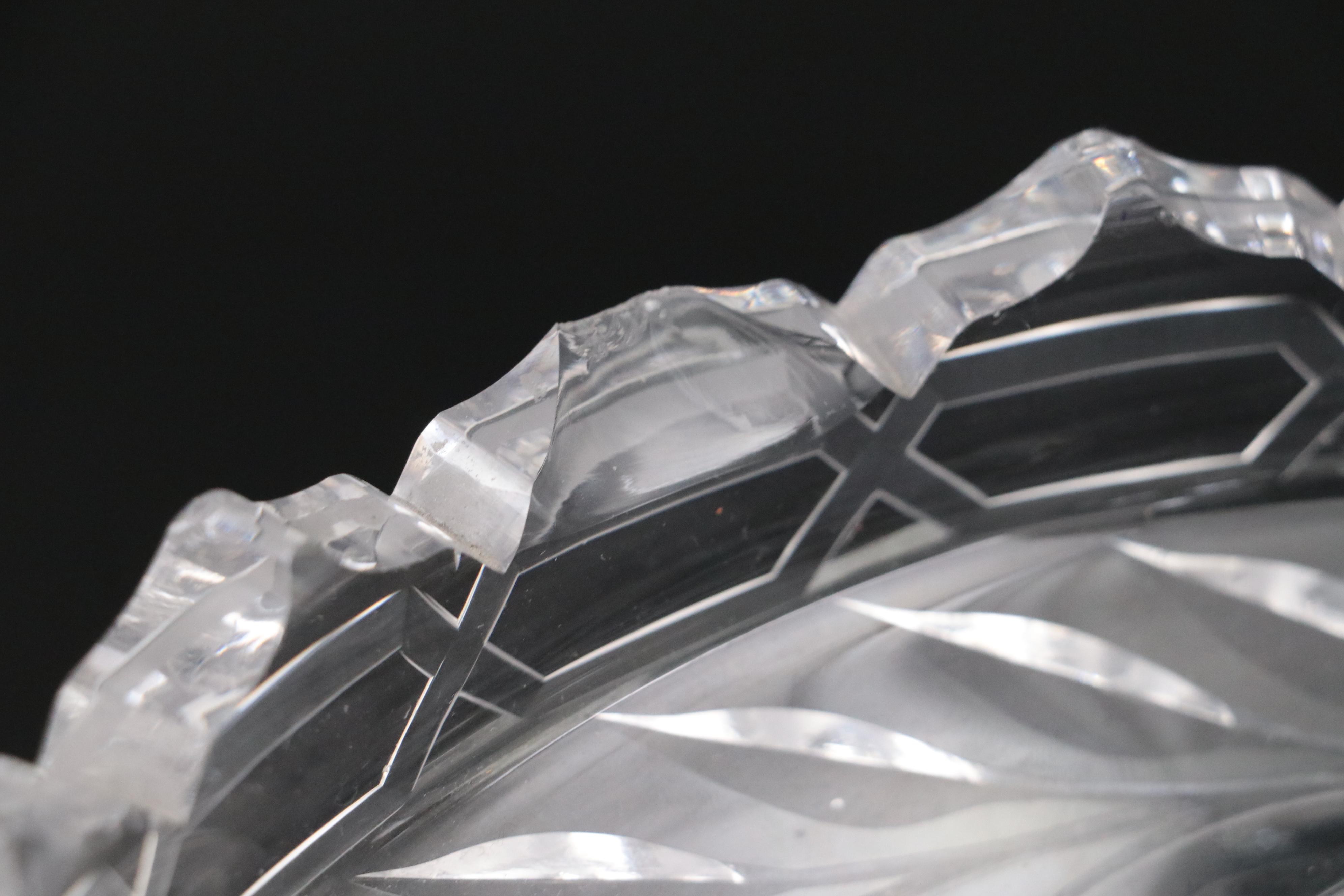 Floral Motif Crystal Pedestal Bowl with Etched Glass Candlesticks