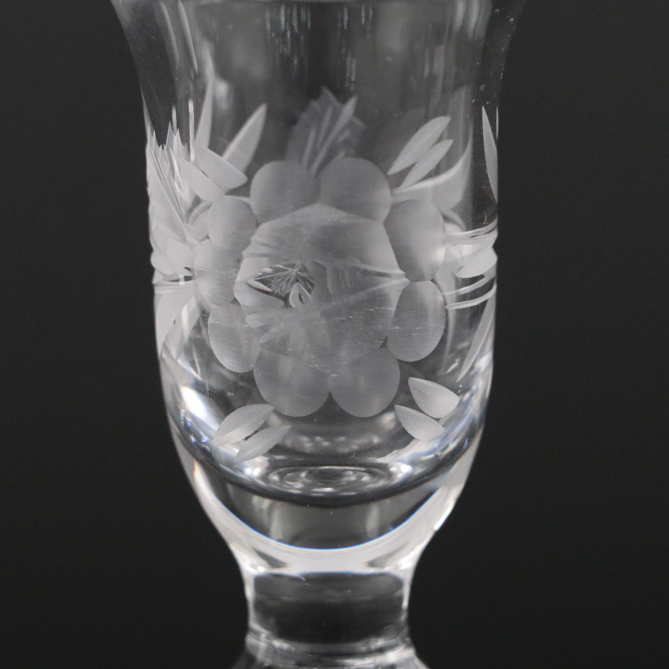 Floral Motif Crystal Pedestal Bowl with Etched Glass Candlesticks