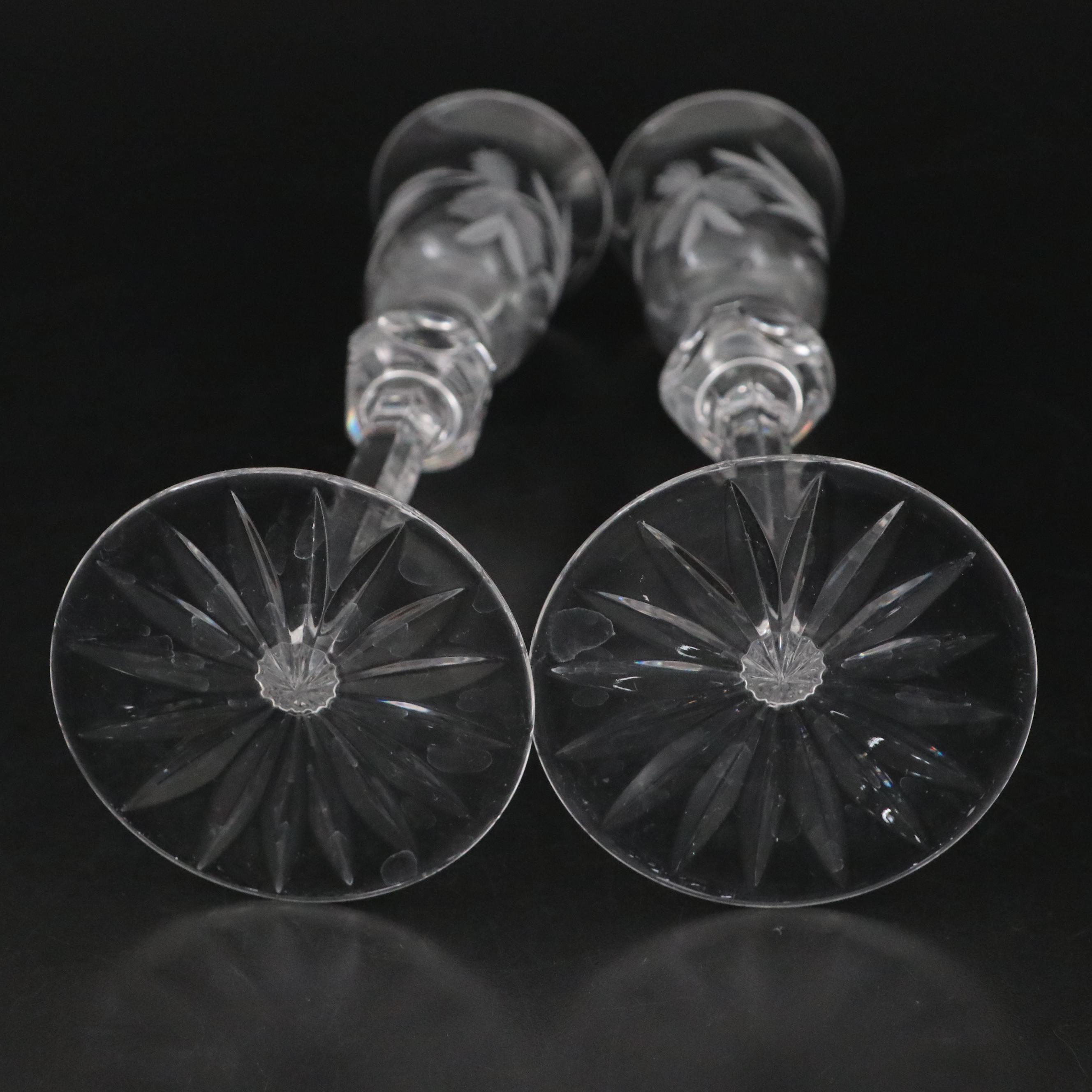 Floral Motif Crystal Pedestal Bowl with Etched Glass Candlesticks