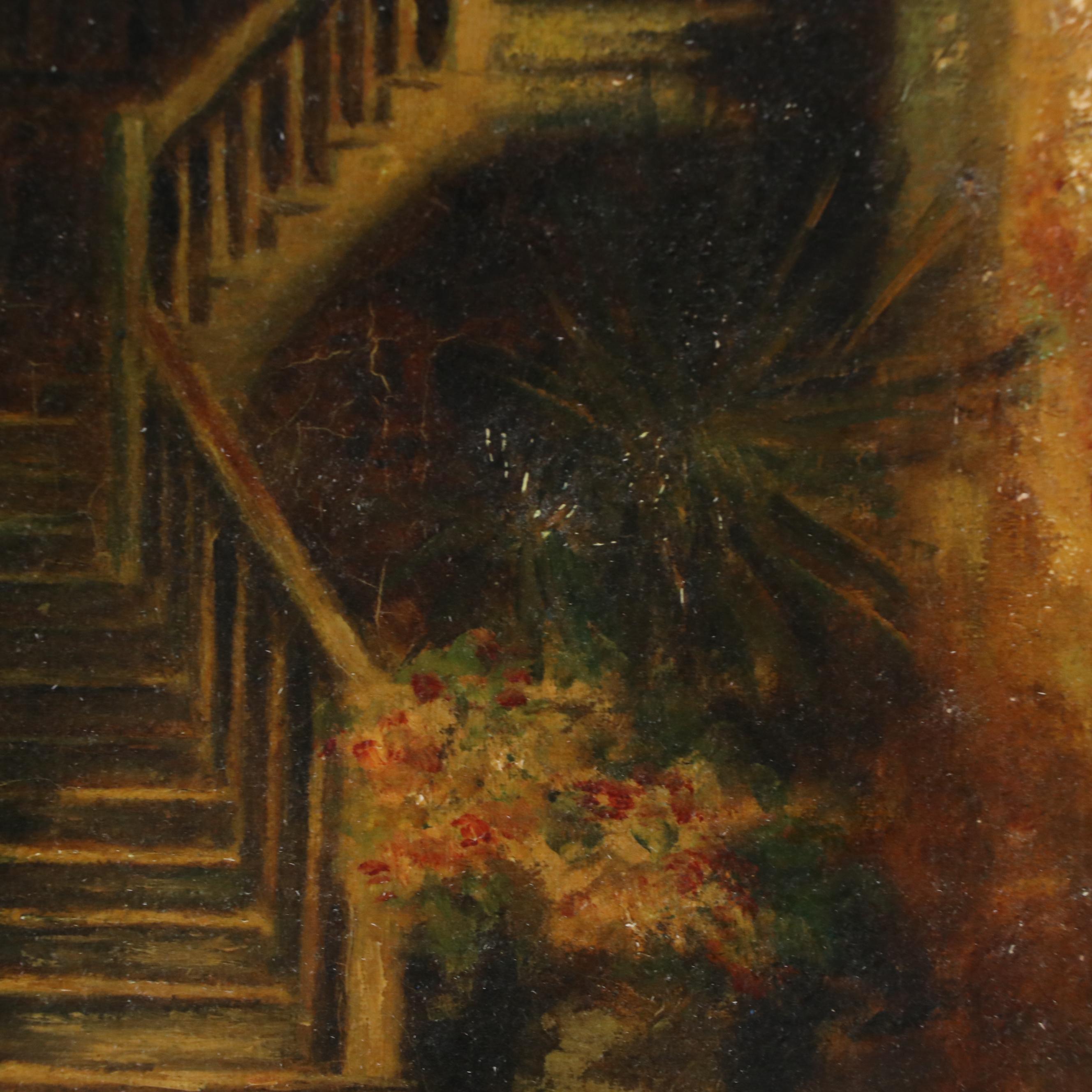Alberta Kinsey Oil Painting of Courtyard With Stairwell