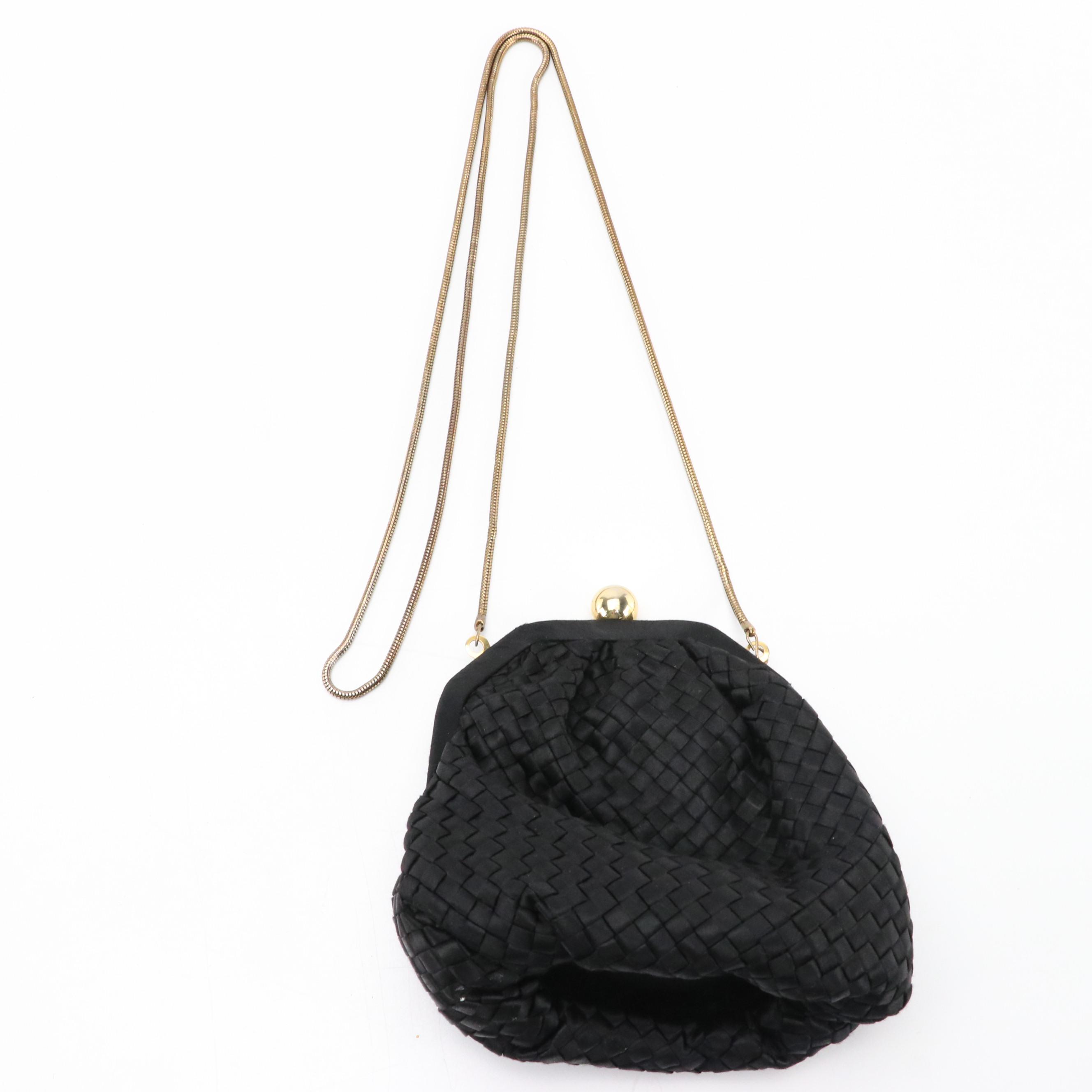 La Regale Black Woven Satin Frame Clutch, Other Vintage Leather/Suede Handbags