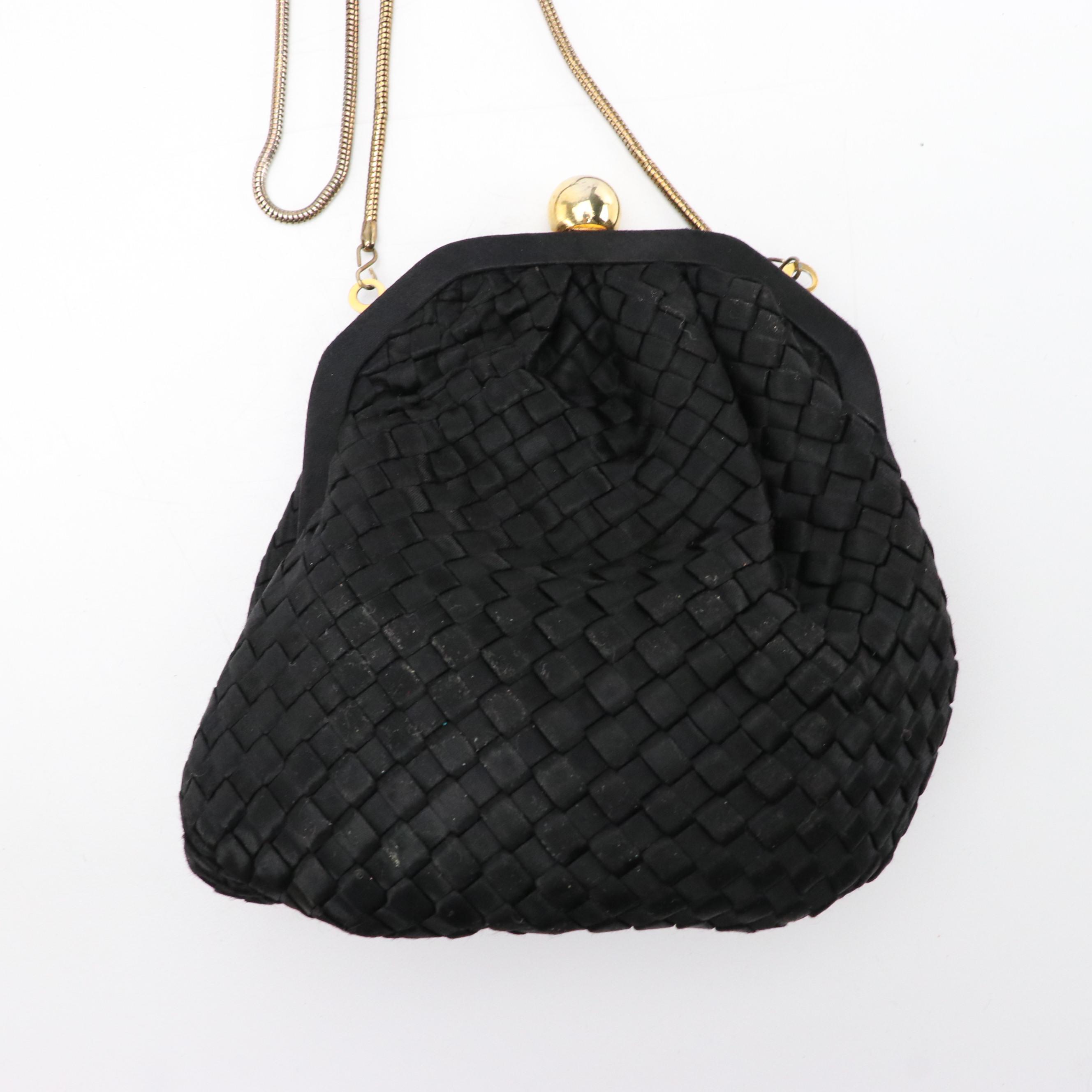 La Regale Black Woven Satin Frame Clutch, Other Vintage Leather/Suede Handbags