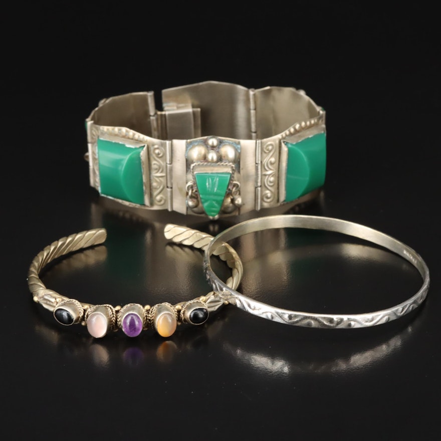 Mexican Glass Warrior, Bangle and Multi-Gemstone Bracelets Including Amethyst