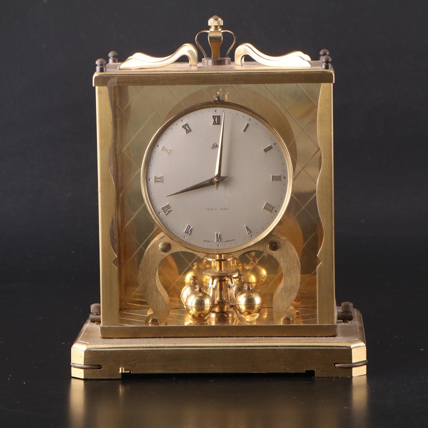 August Schatz & Sohne Brass and Glass 1000-Day Anniversary Clock