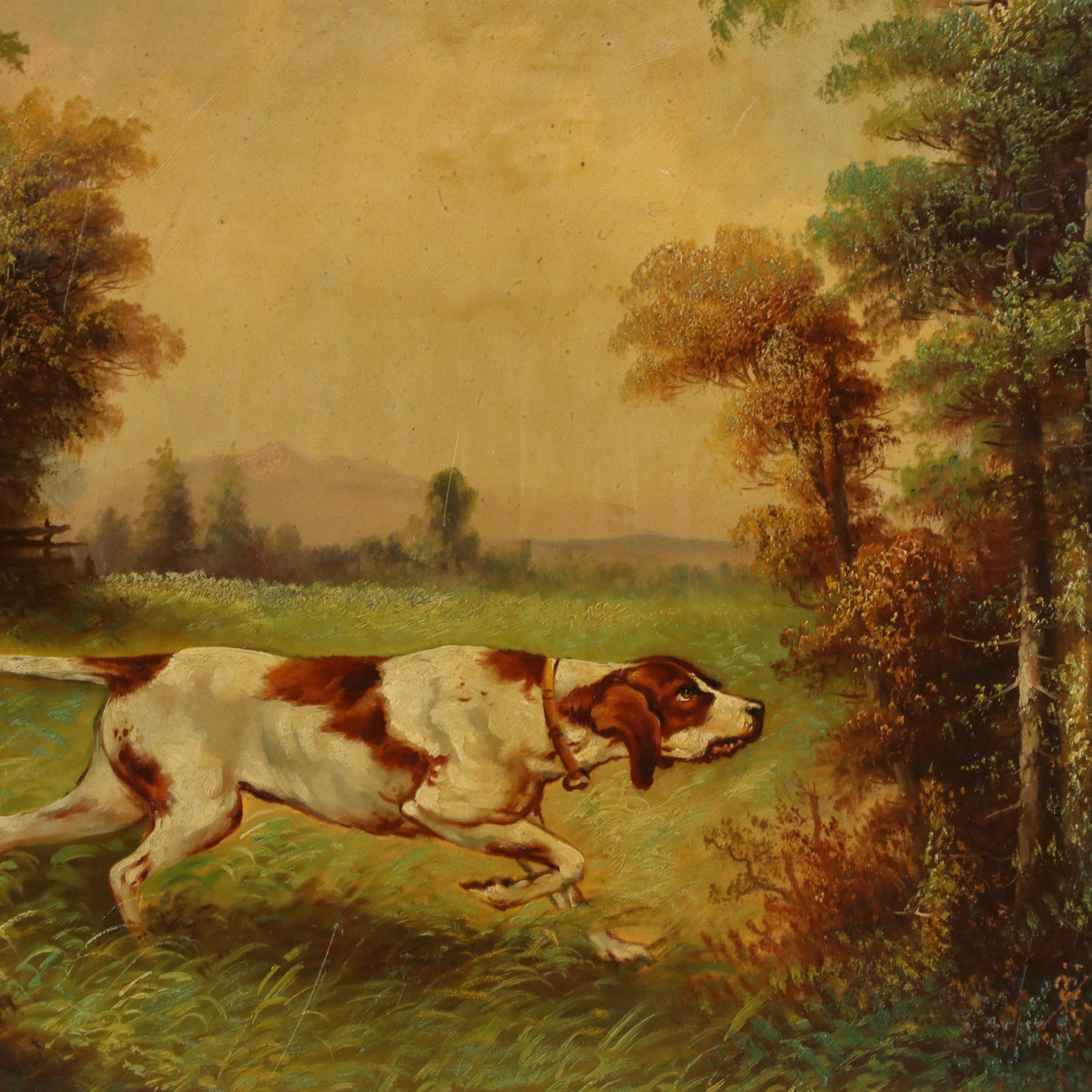 H. Kienzle Oil Painting of Hunting Scene with Dog