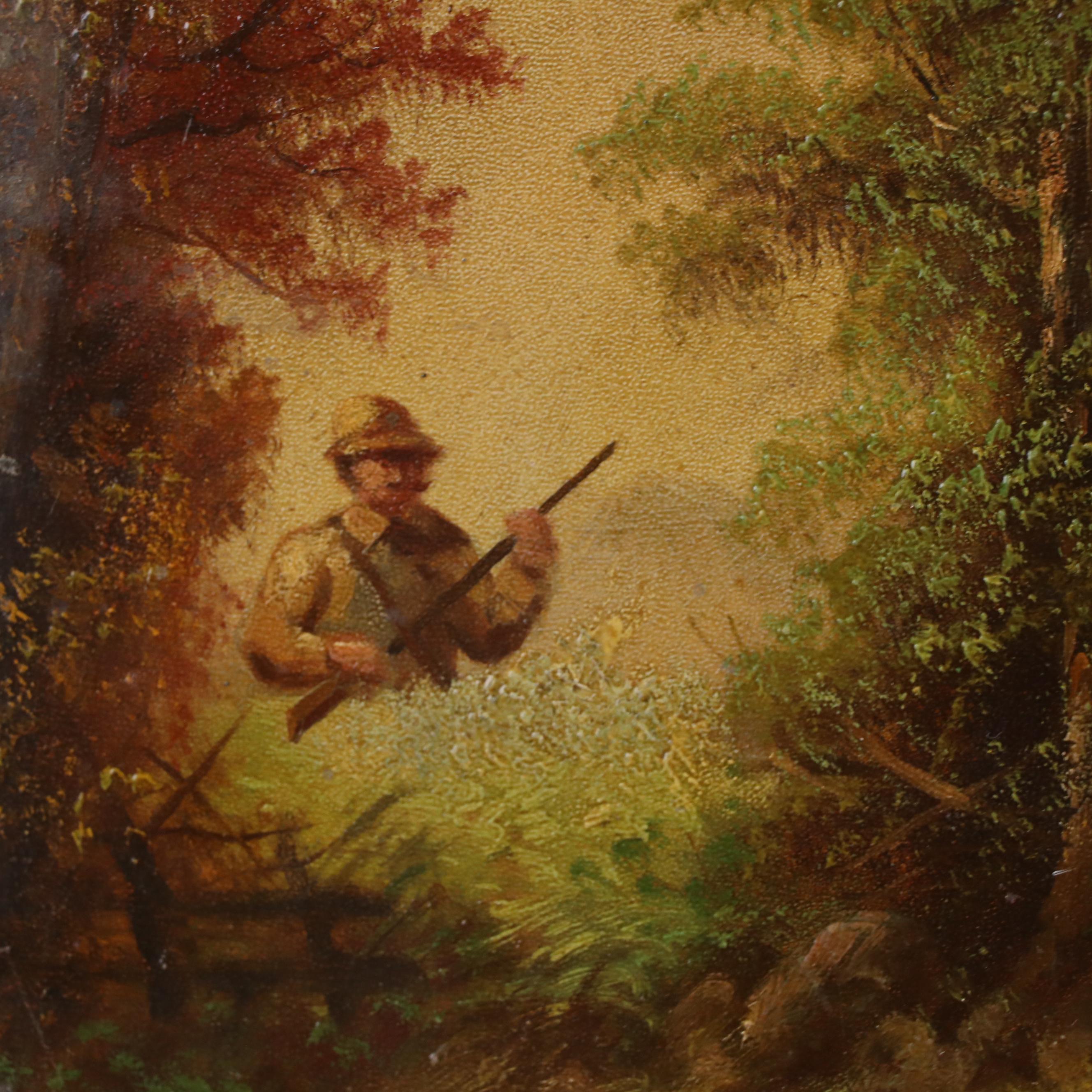 H. Kienzle Oil Painting of Hunting Scene with Dog