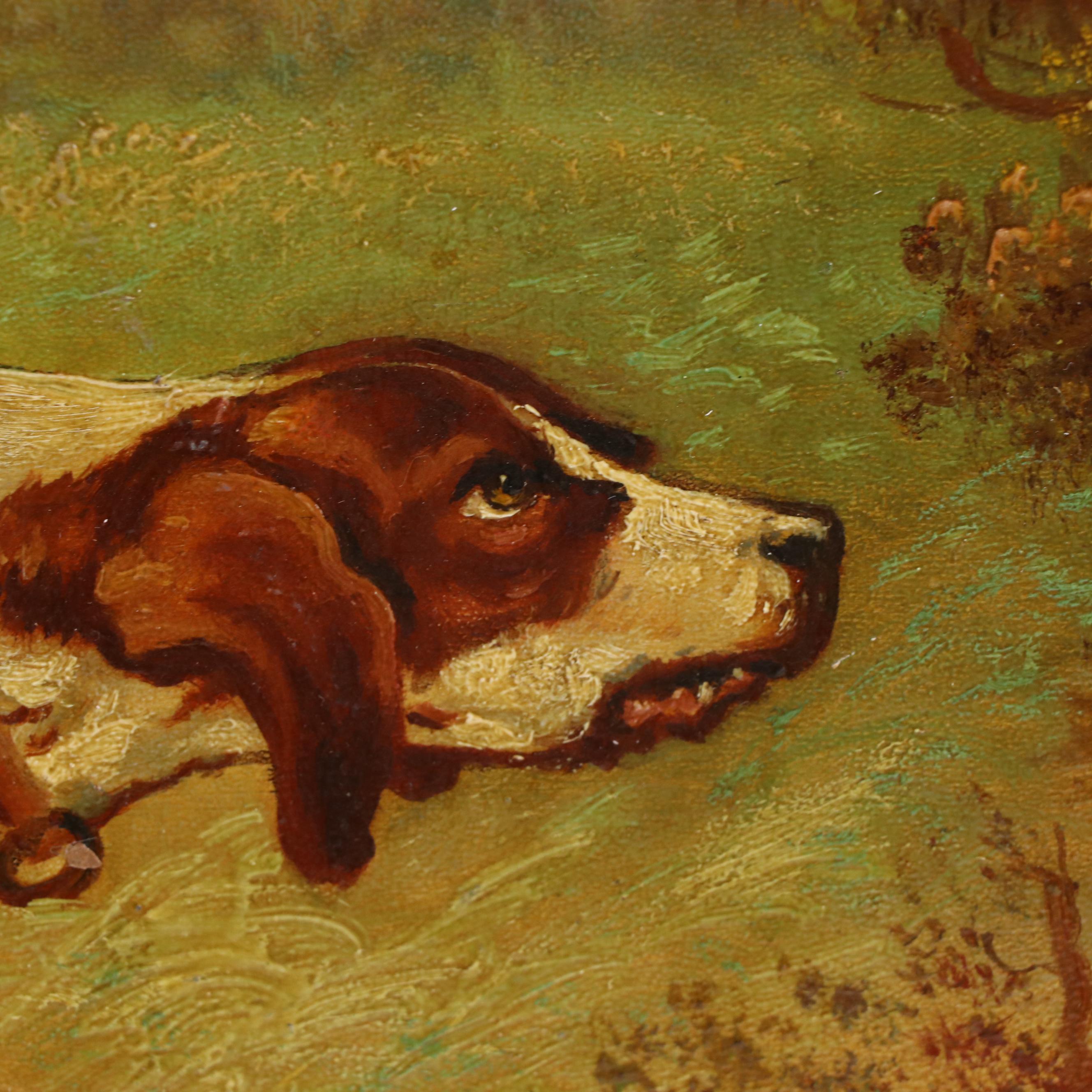 H. Kienzle Oil Painting of Hunting Scene with Dog