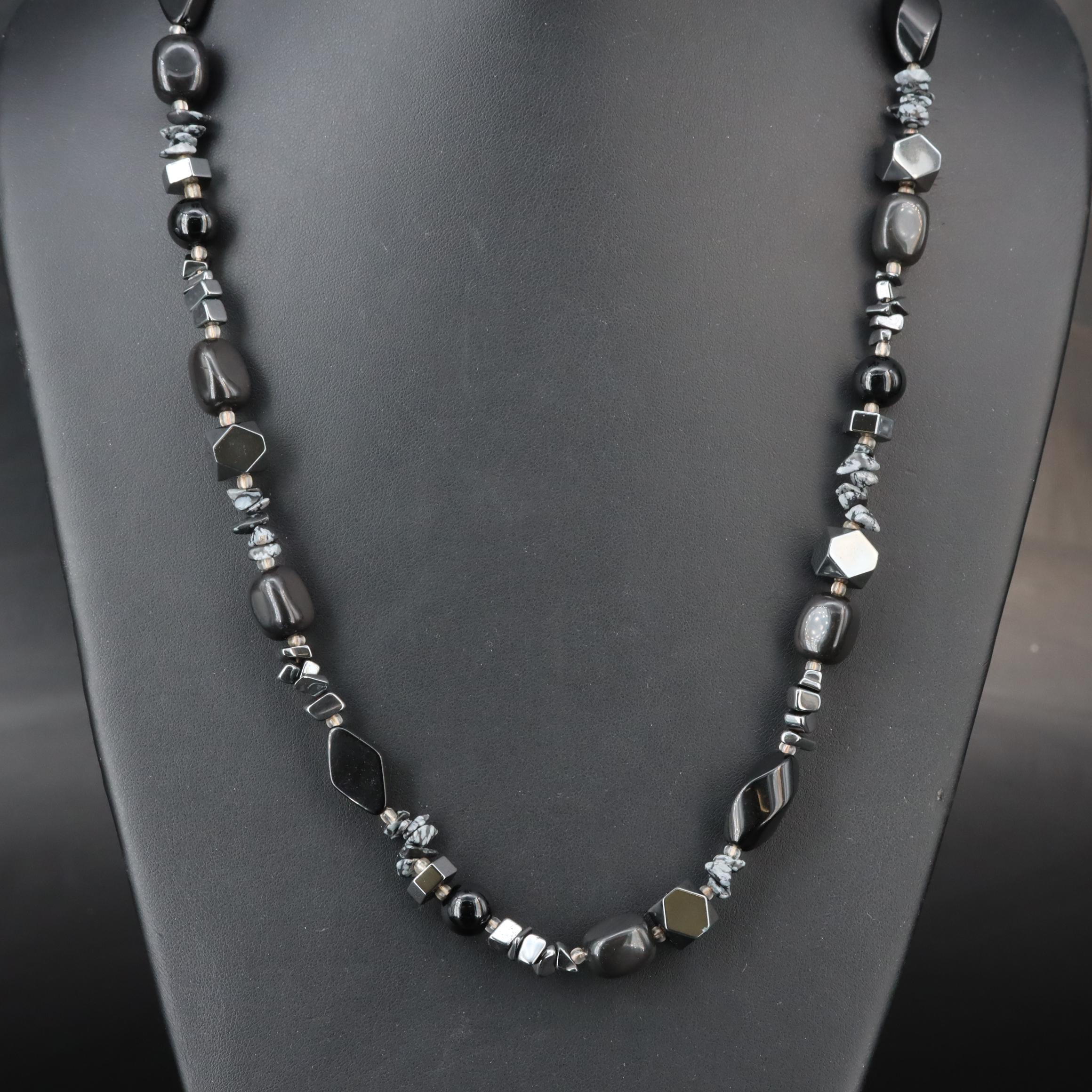 Sterling Black Onyx and Snowflake Obsidian Necklace