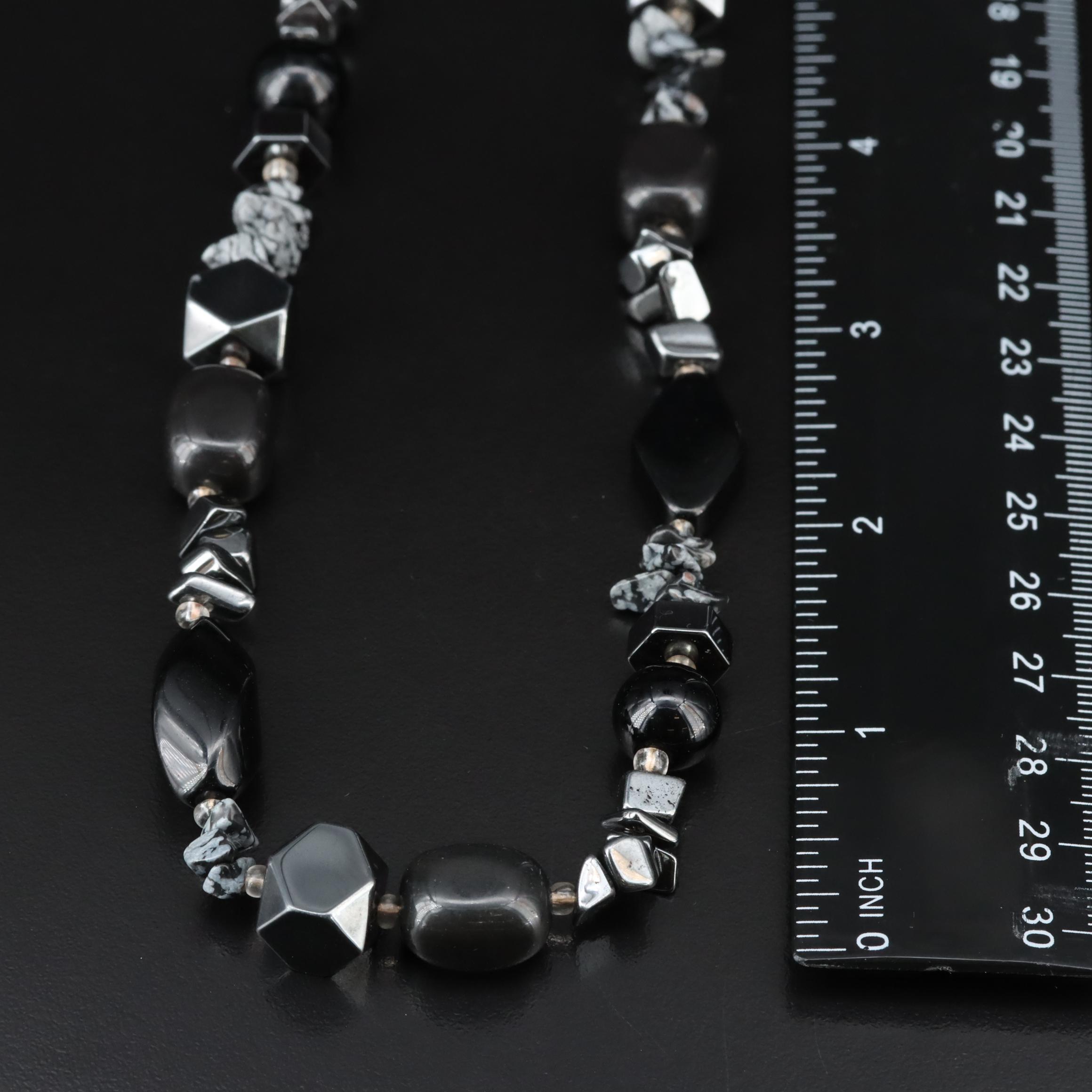 Sterling Black Onyx and Snowflake Obsidian Necklace