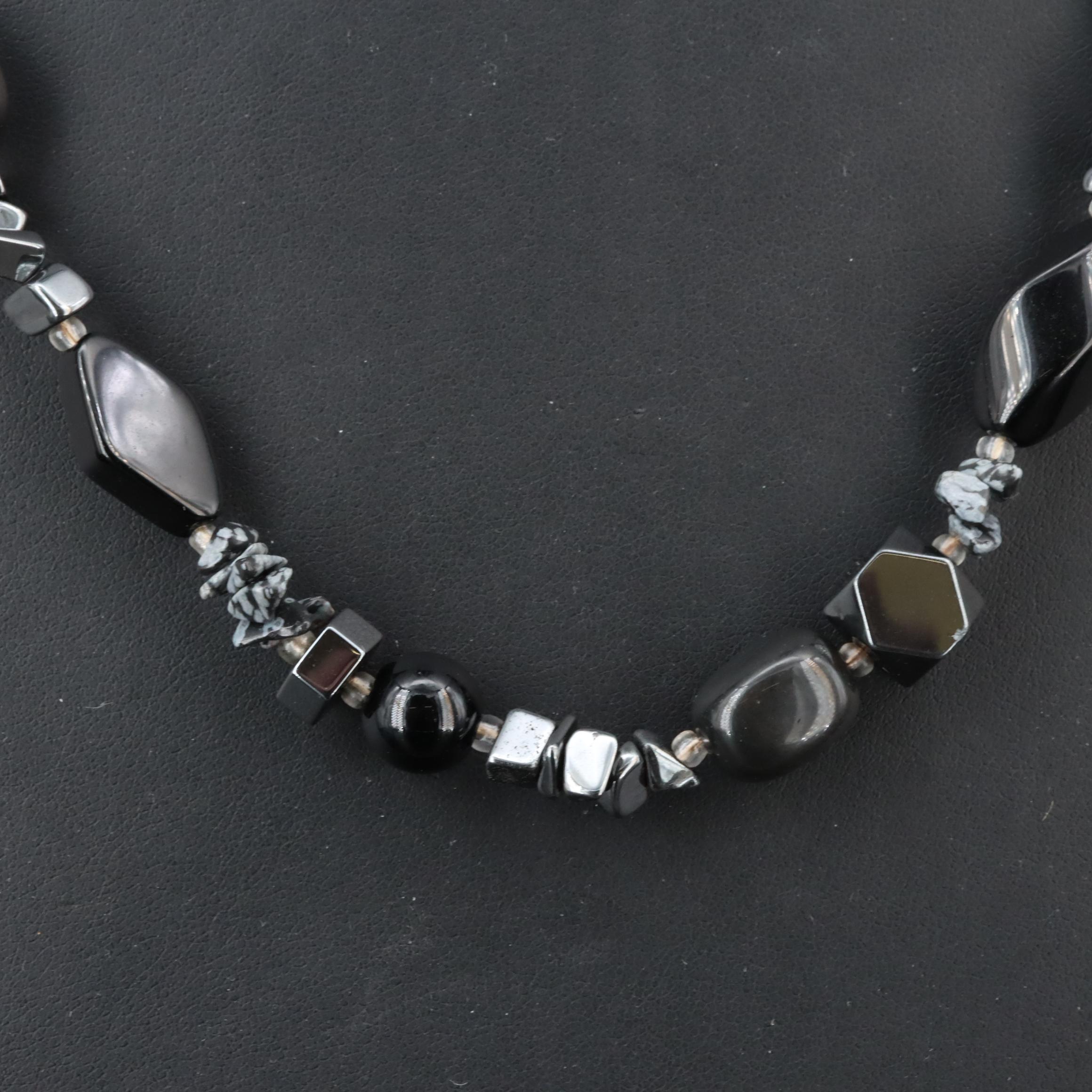 Sterling Black Onyx and Snowflake Obsidian Necklace