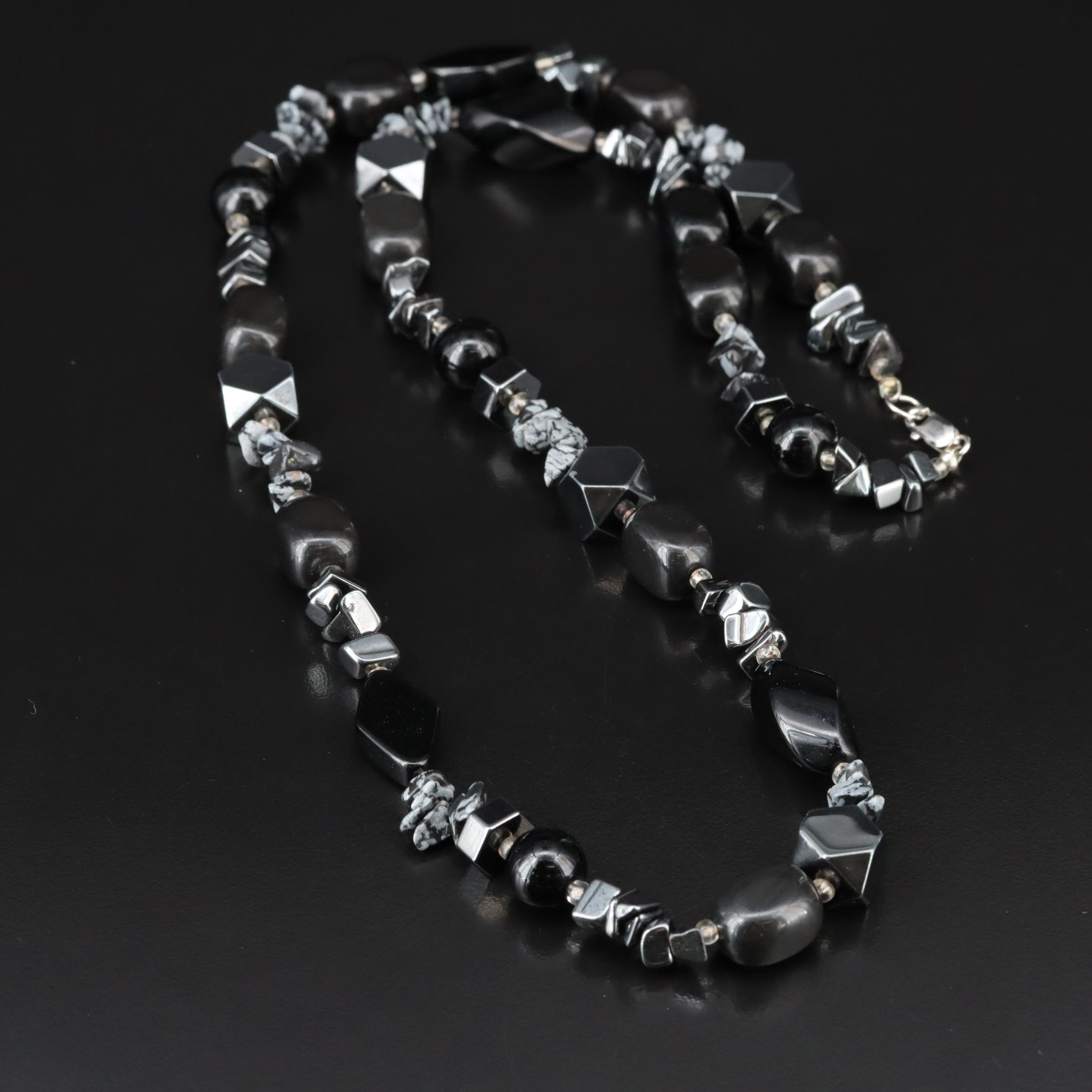 Sterling Black Onyx and Snowflake Obsidian Necklace