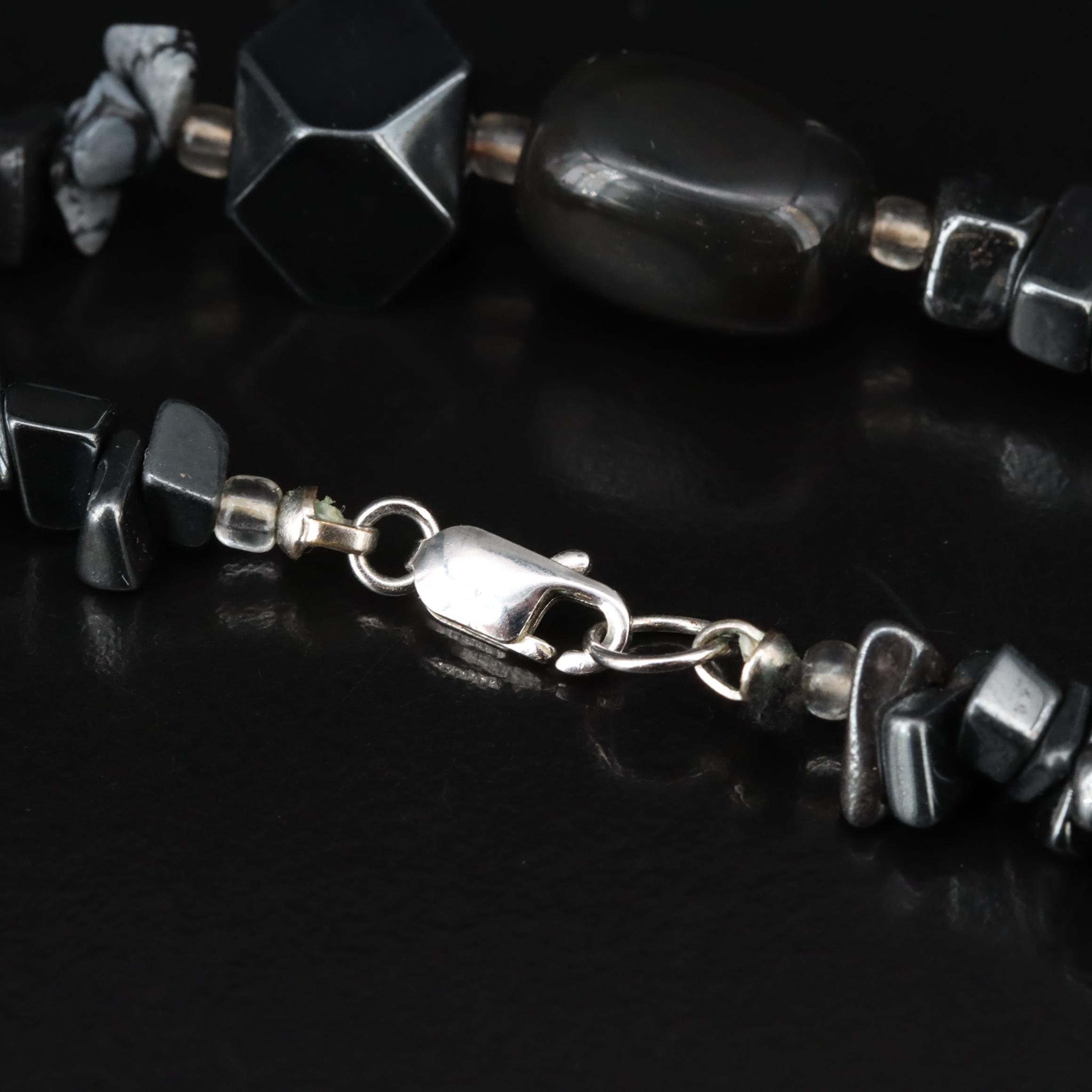 Sterling Black Onyx and Snowflake Obsidian Necklace